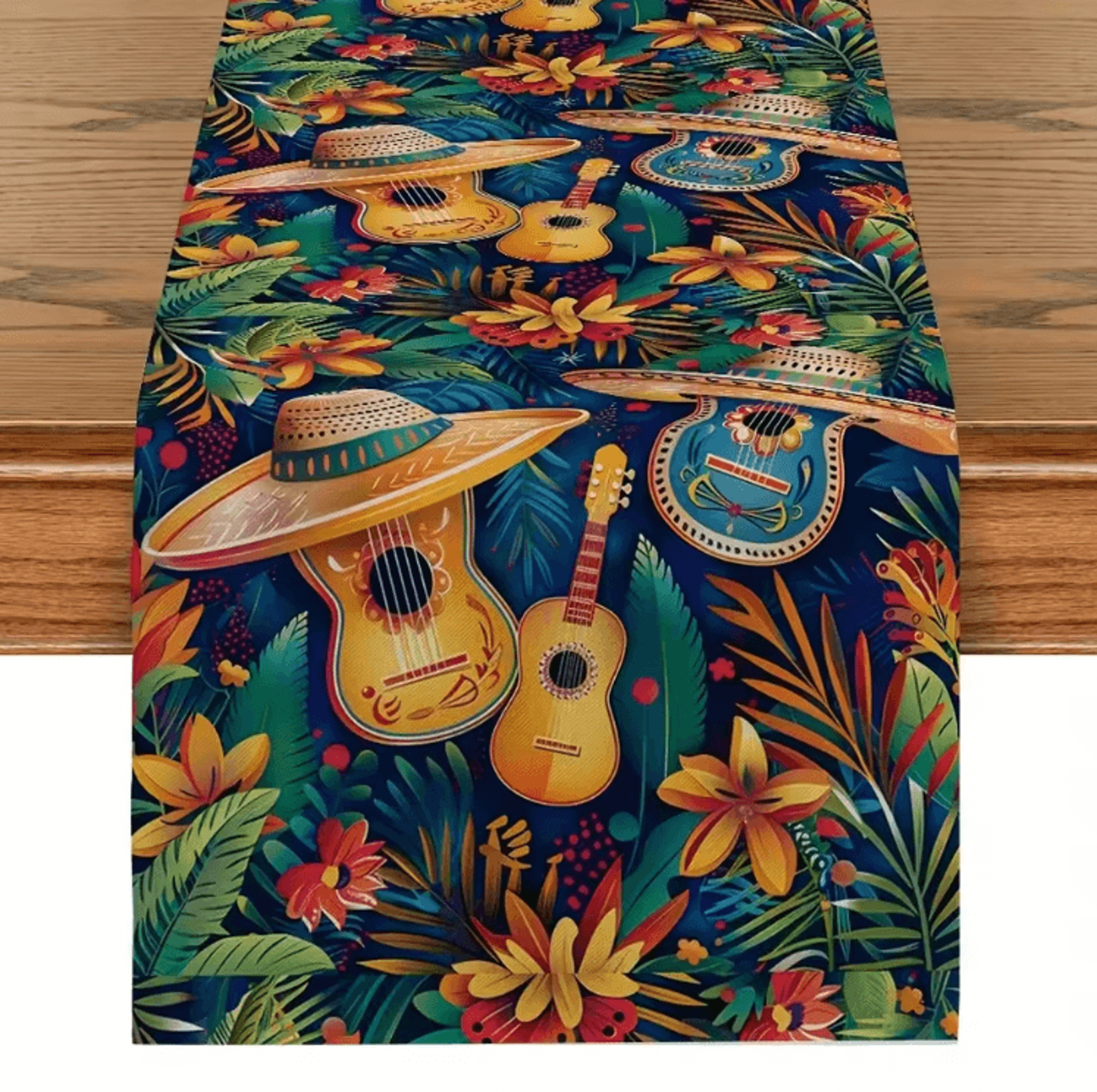 Vibrant Mexican Fiesta Table Runner  Colorful Cactus  Day Of The Dead Linen Decor 4