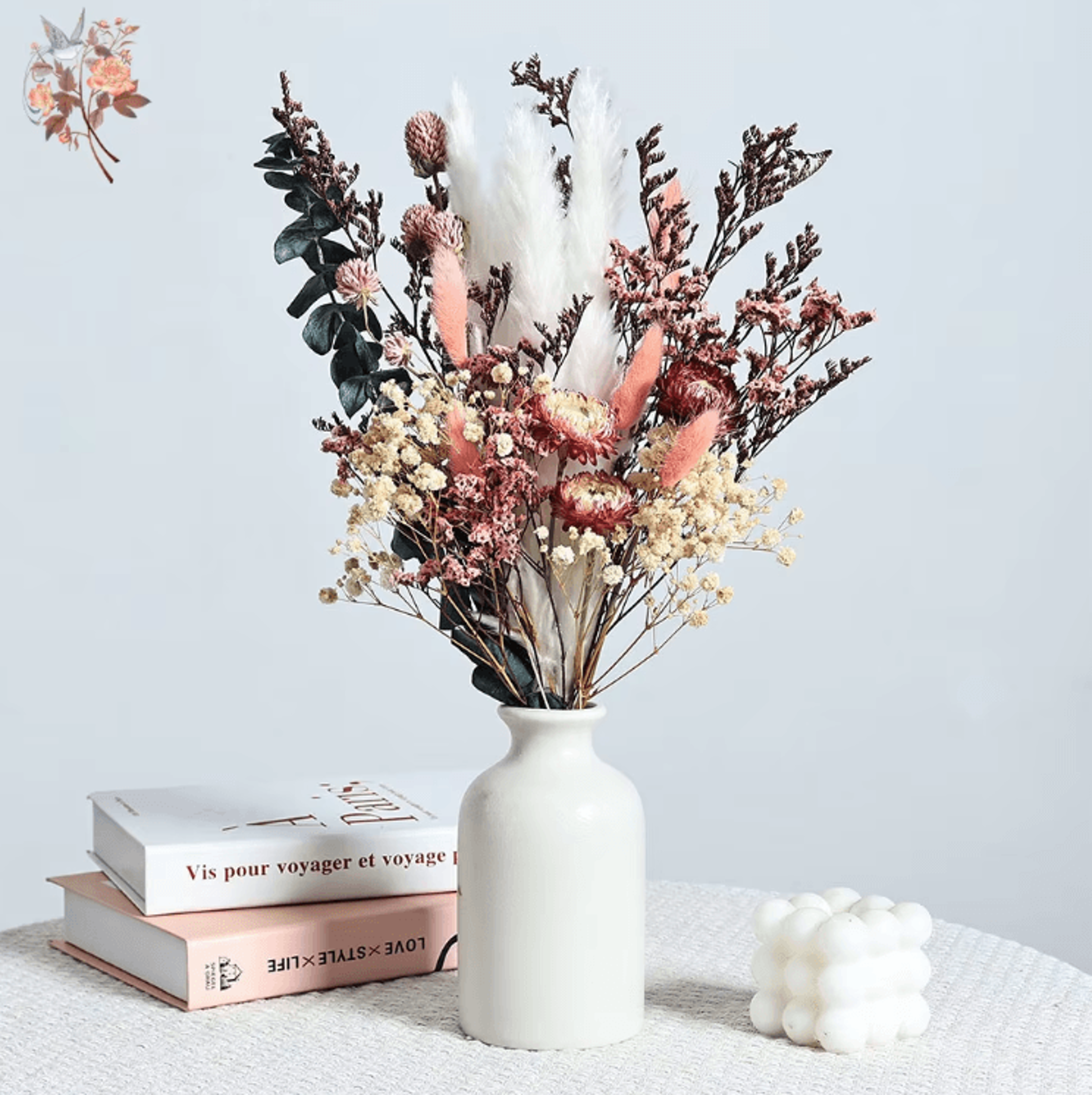 boho pampas & eucalyptus dried flower bouquet – natural rustic decor for home & weddings