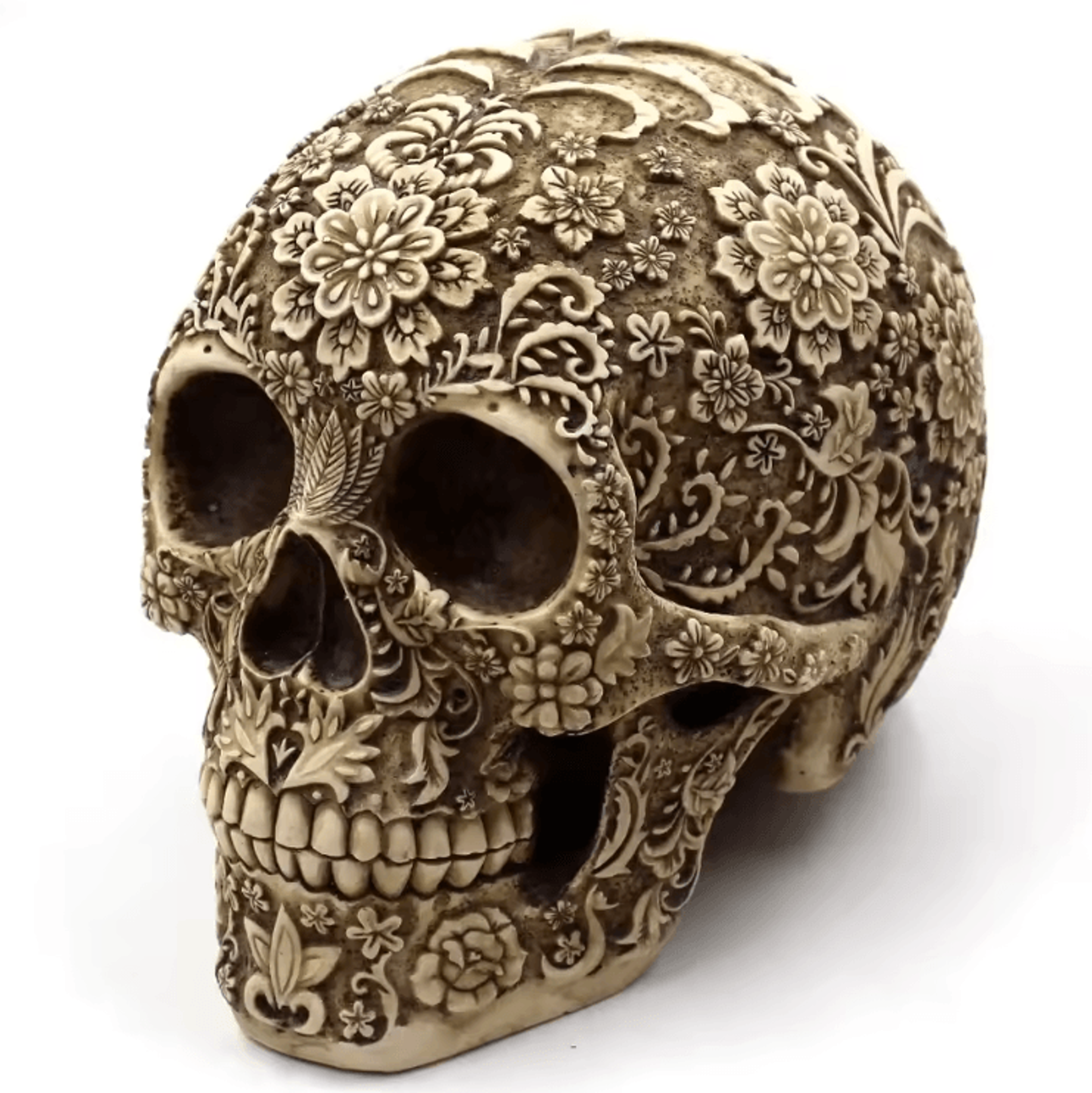 plum blossom skull resin sculpture – artistic gothic home & garden decor