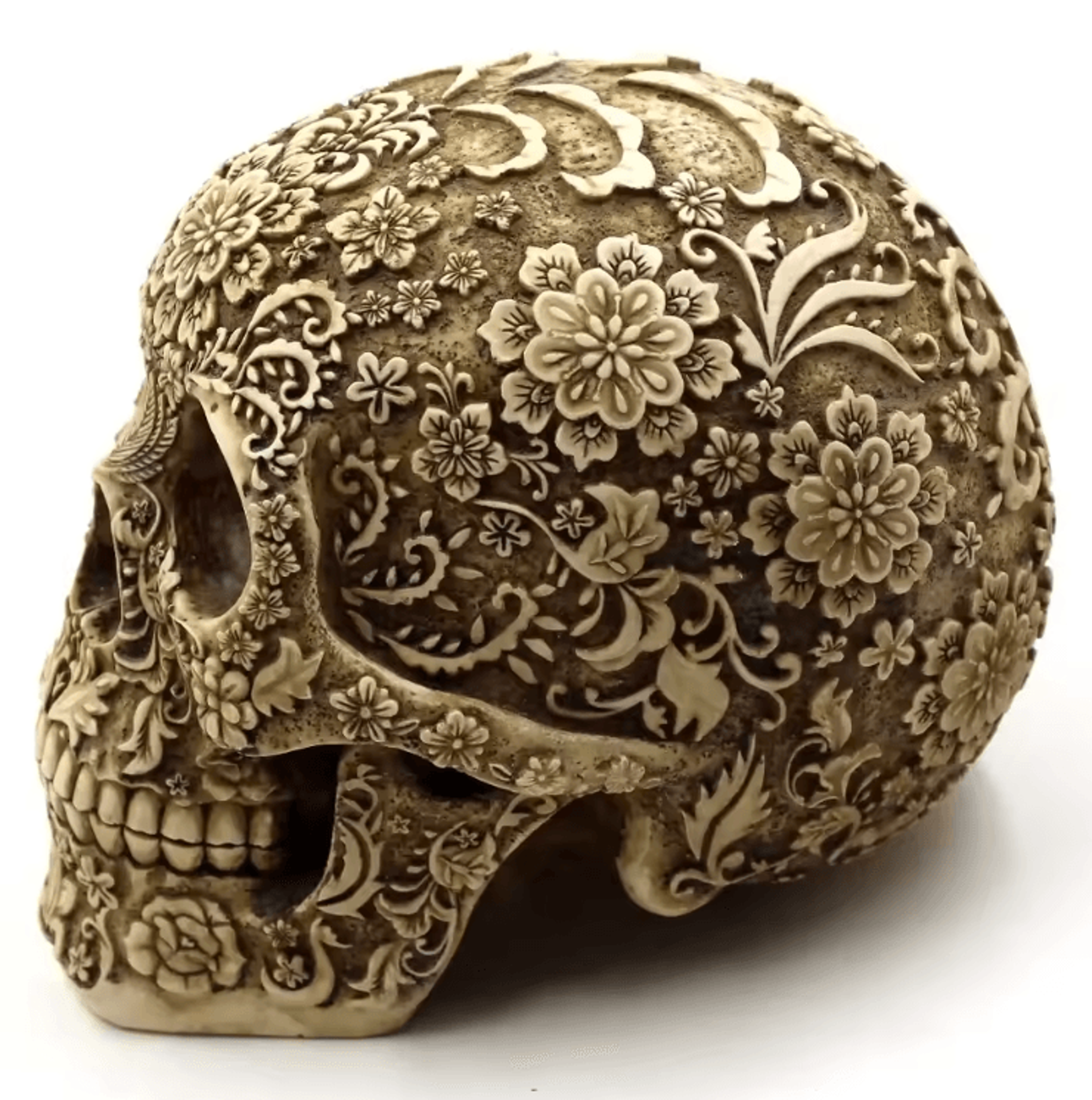Plum Blossom Skull Resin Sculpture  Artistic Gothic Home  Garden Decor 2