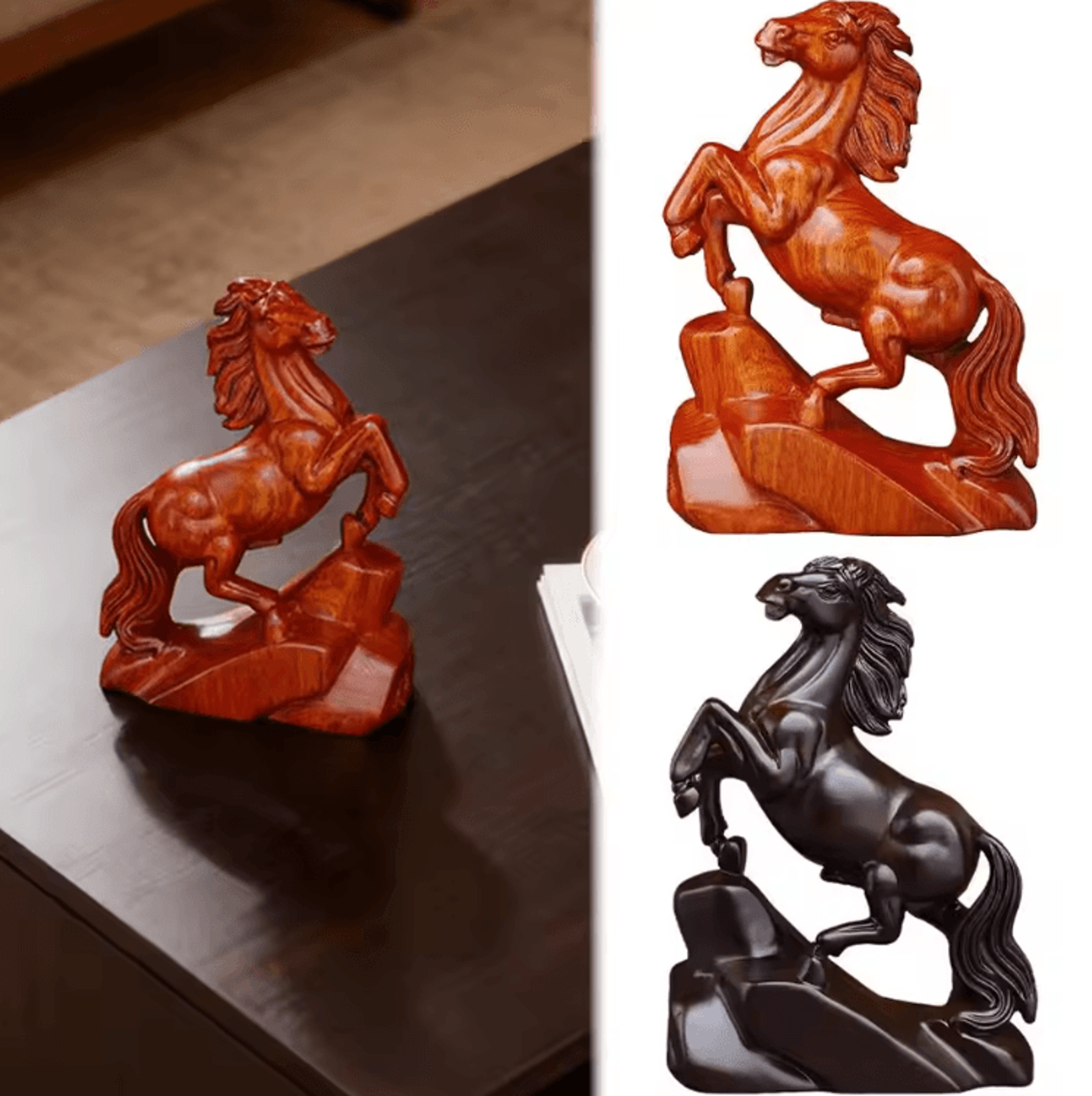 rosewood feng shui horse statue – lucky wealth zodiac desk & home decor
