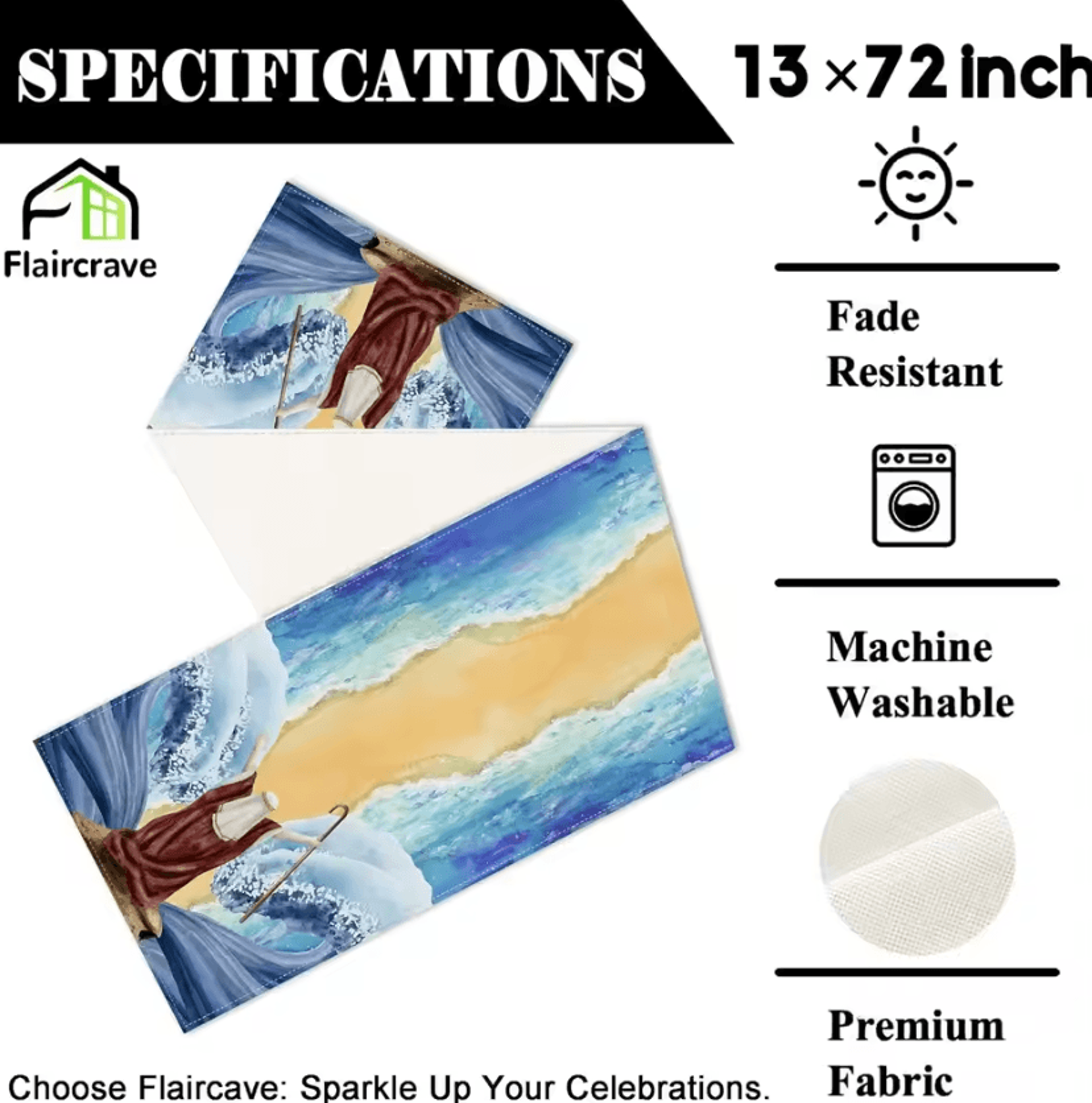 Passover Linen Table Runner  Red Sea Design Pesach Festival Dining Decor 4