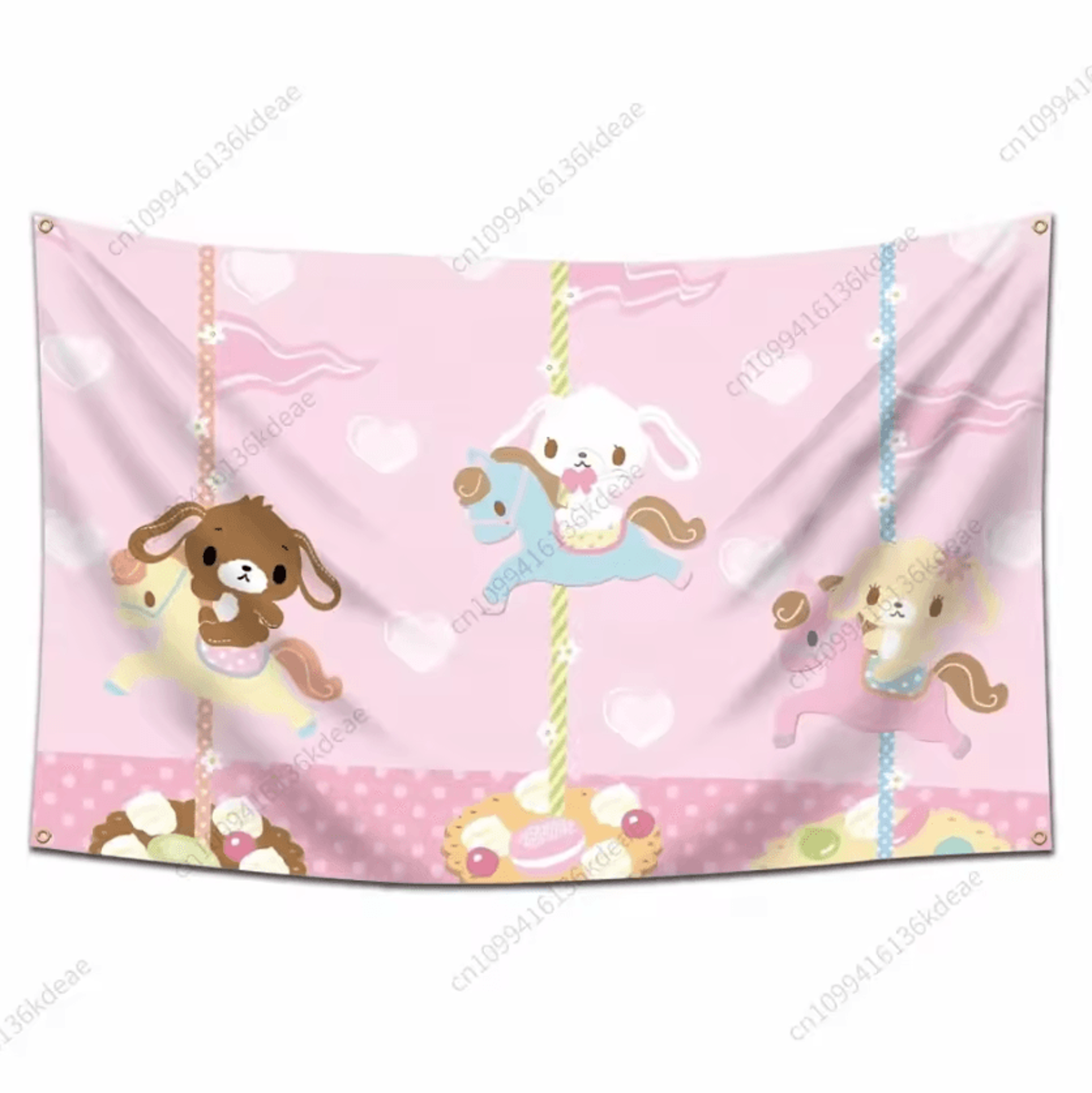 kawaii sugarbunnies cartoon tapestry – cute aesthetic wall hanging decor for bedroom & gifts