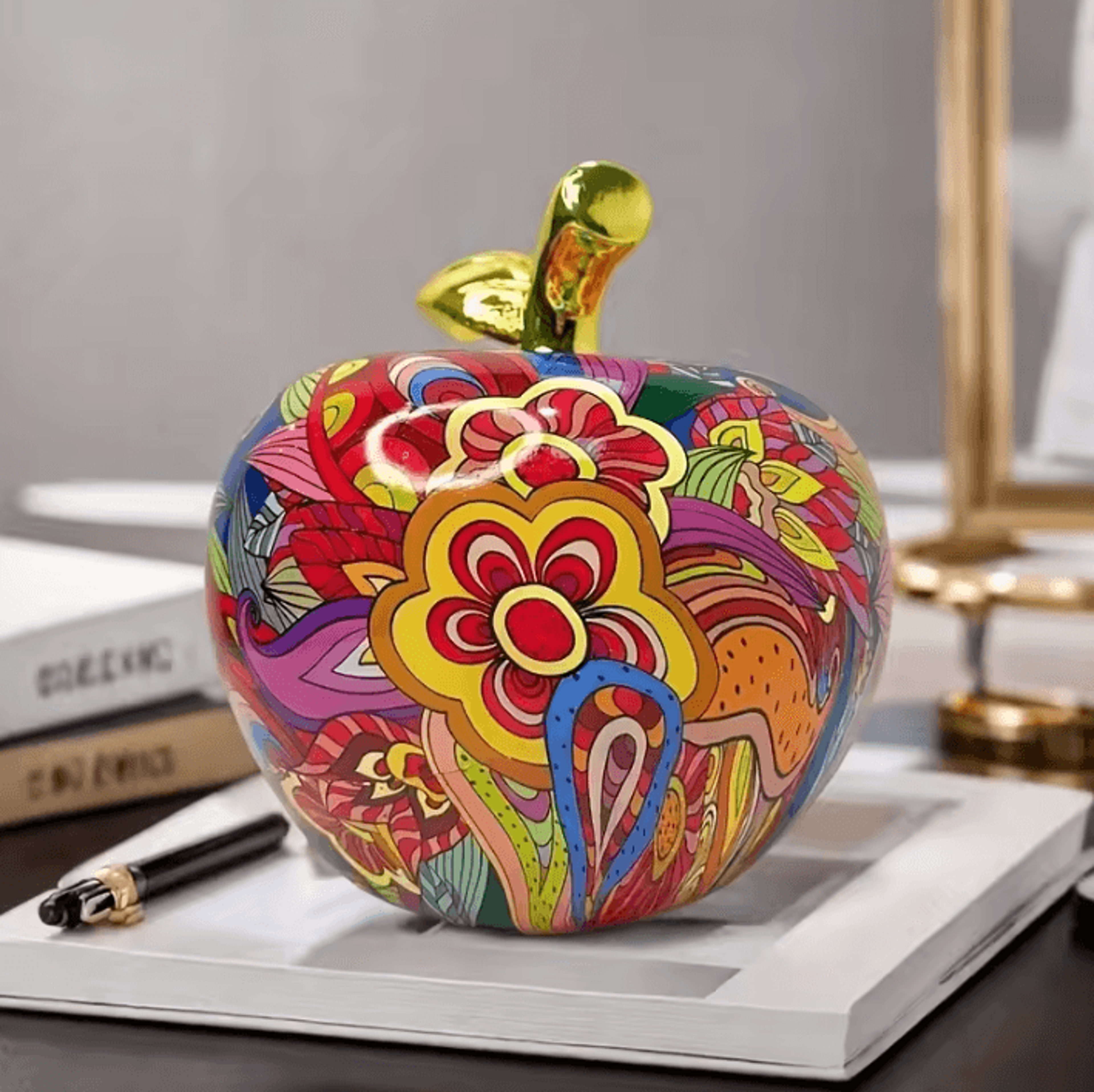 Colorful Abstract Apple Sculpture  Modern Resin Floral Art Decor 1