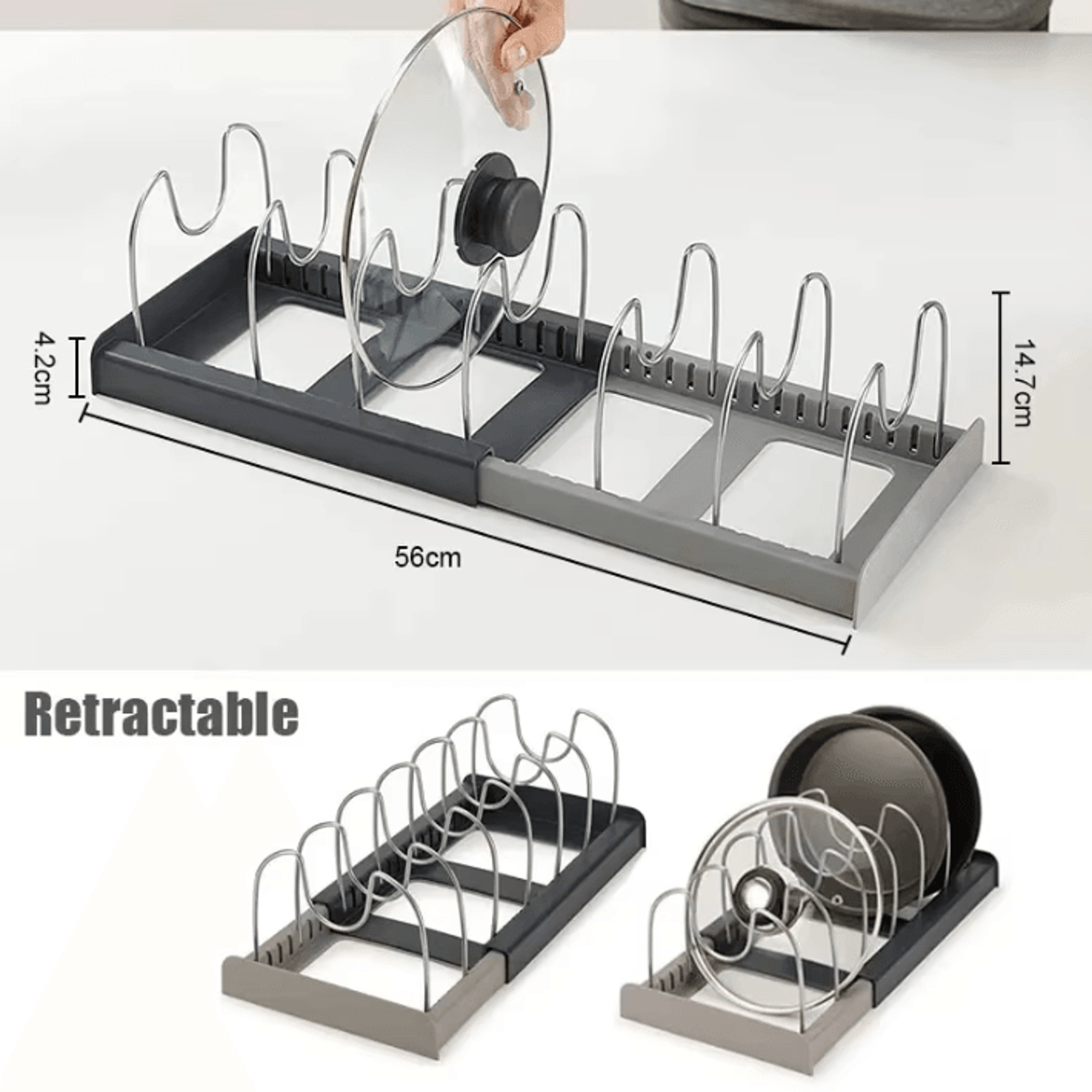 Expandable Stainless Steel Cookware Organizer Rack  Adjustable Cabinet Storage For Pots Lids  Cutti 3