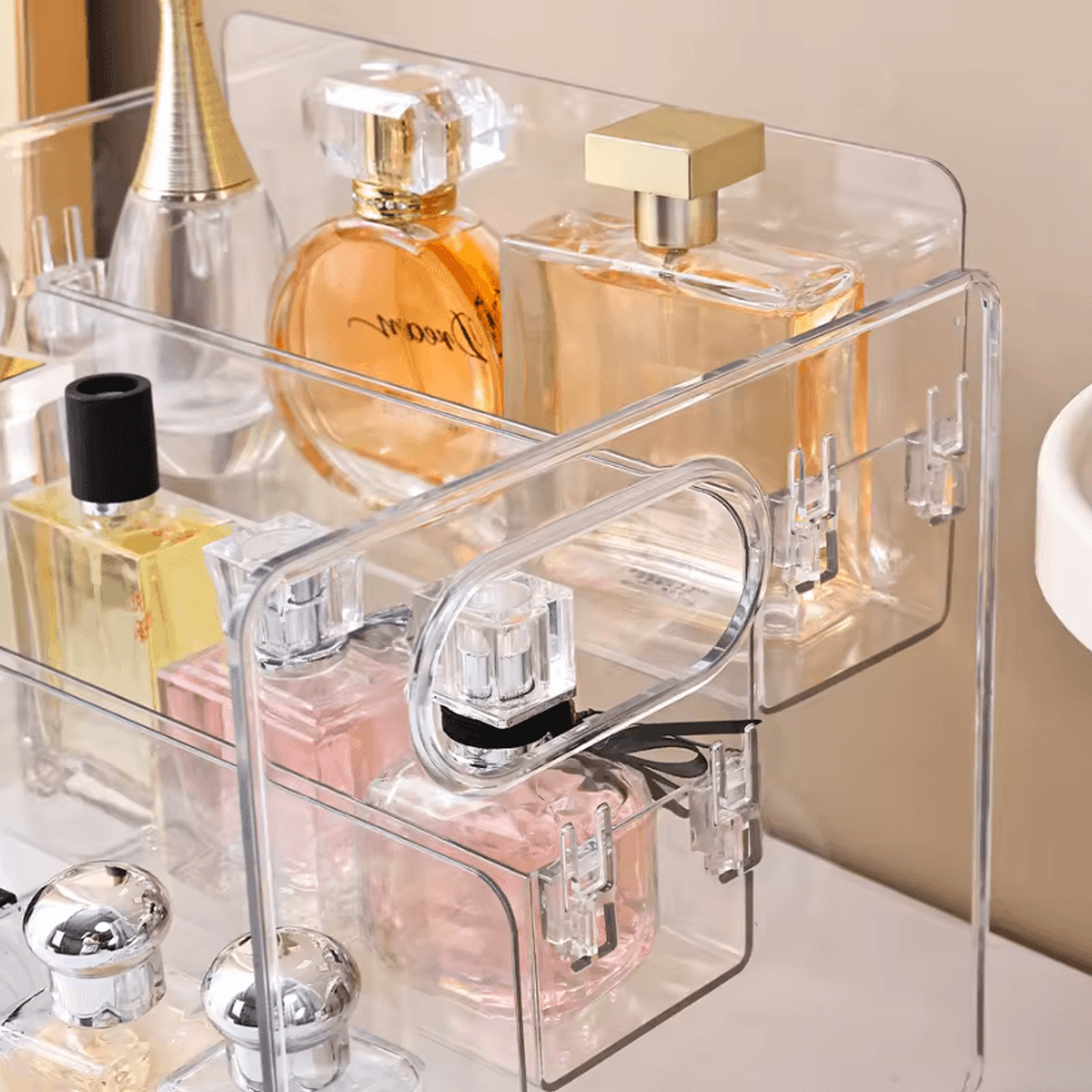 3Tier Acrylic Perfume Display Organizer  Transparent Vanity Storage Shelf For Cosmetics  Fragrance 3