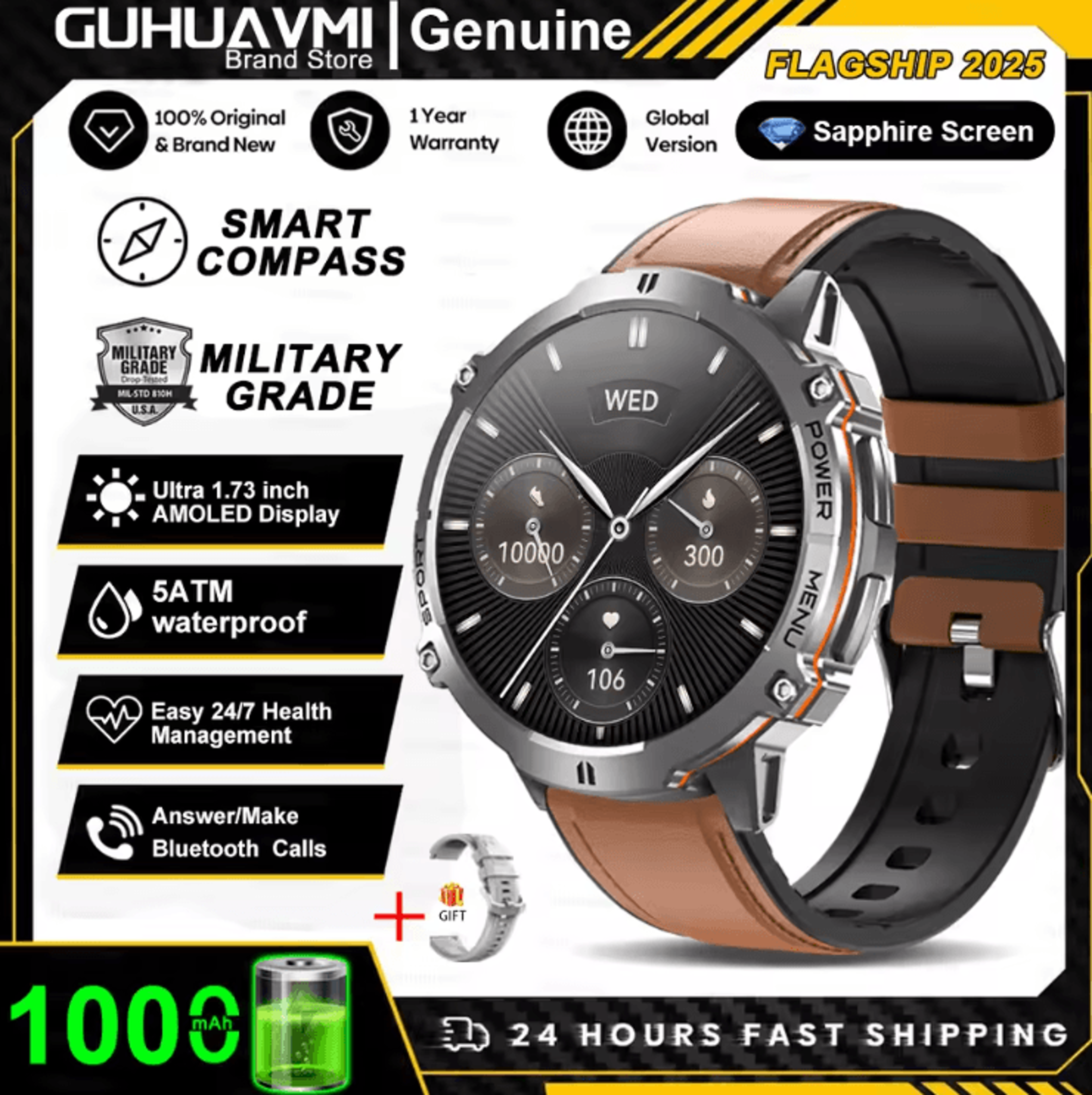 TRex 3 Military AMOLED GPS Smartwatch With 10ATM Waterproof  Bluetooth Call 6