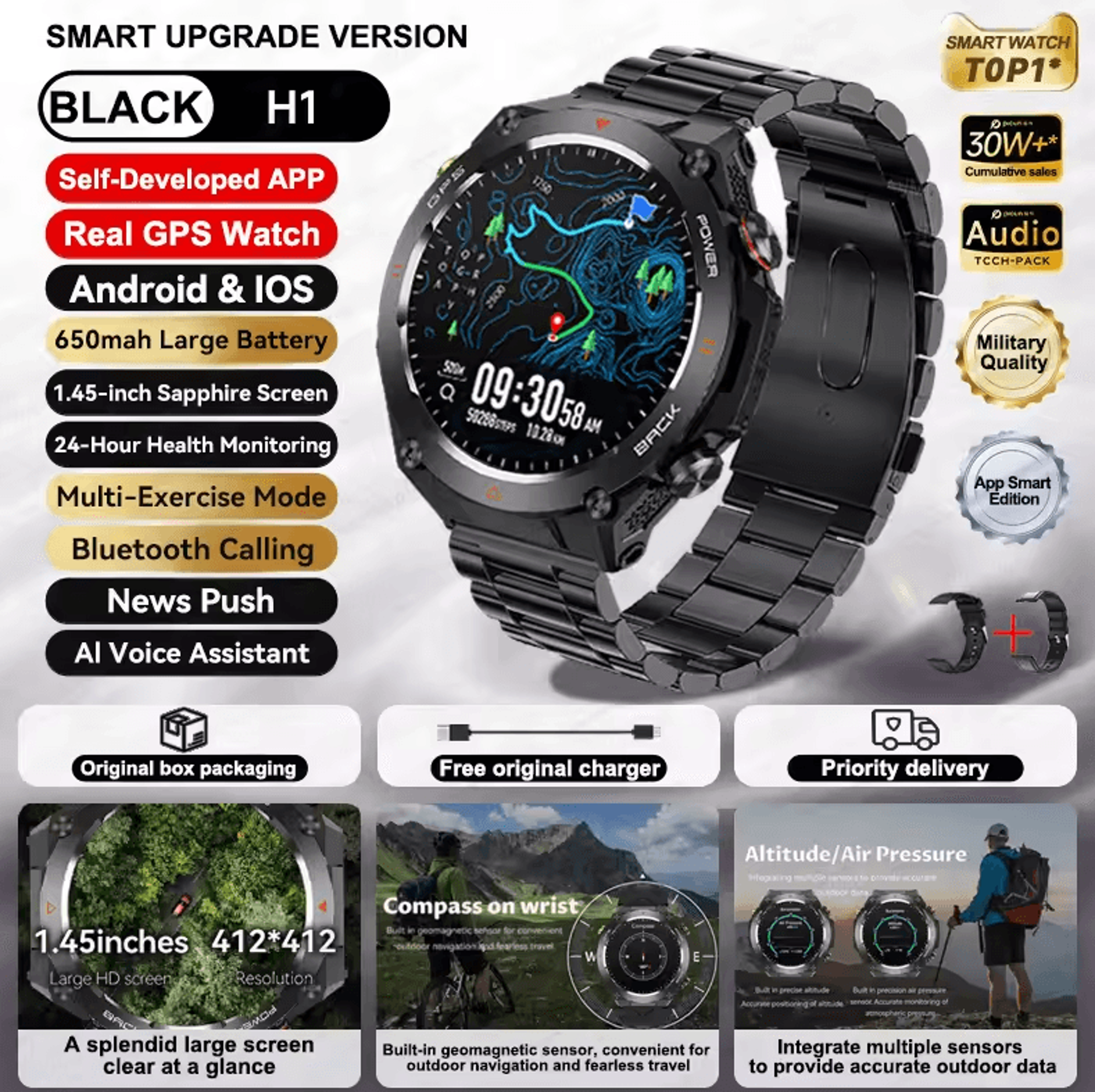 XiaomiStyle GPS Sports Smartwatch With Bluetooth Call  650mAh Long Battery 8