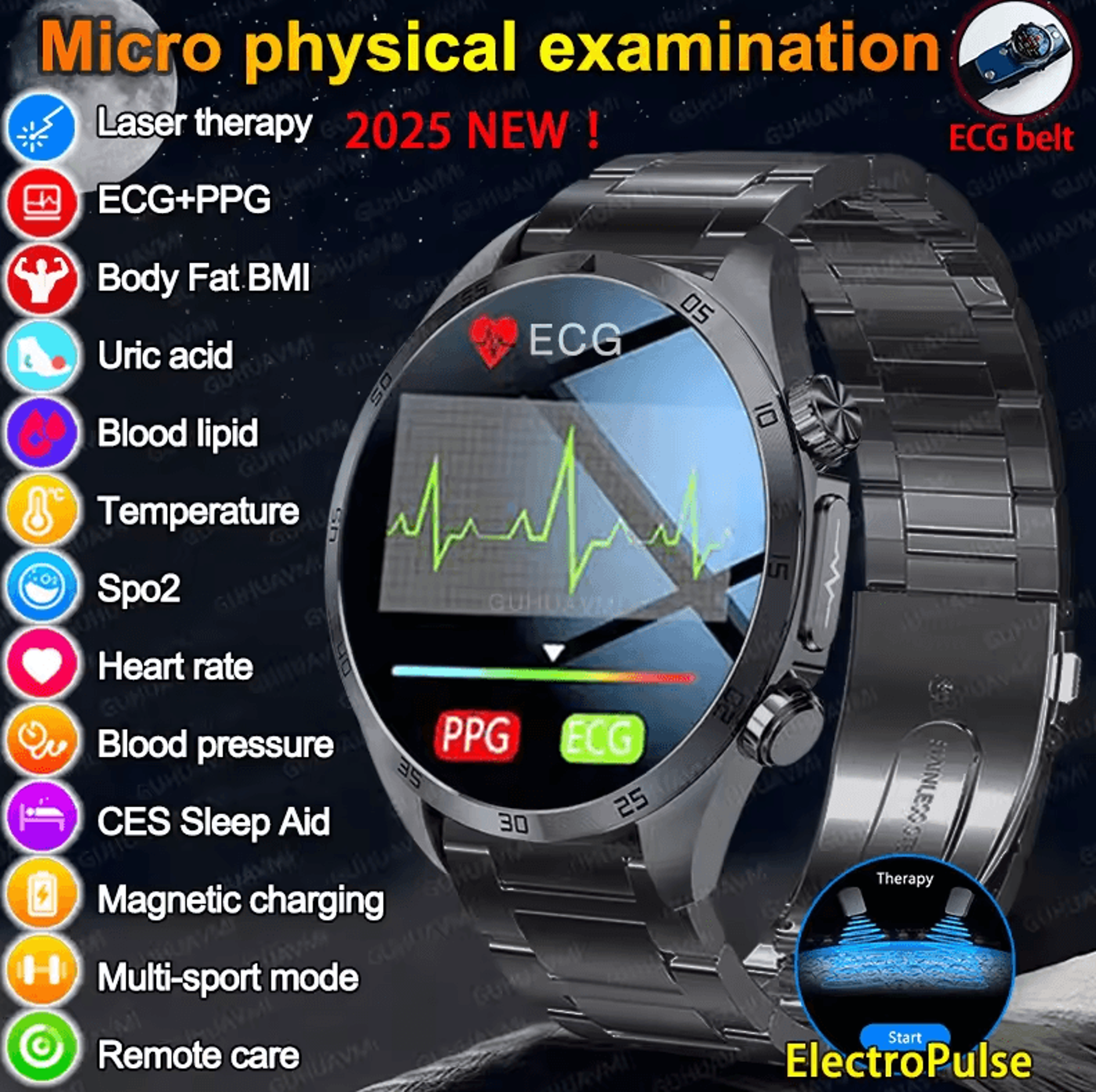 advanced ai health smartwatch with ecg ppg, uric acid & blood lipid monitoring