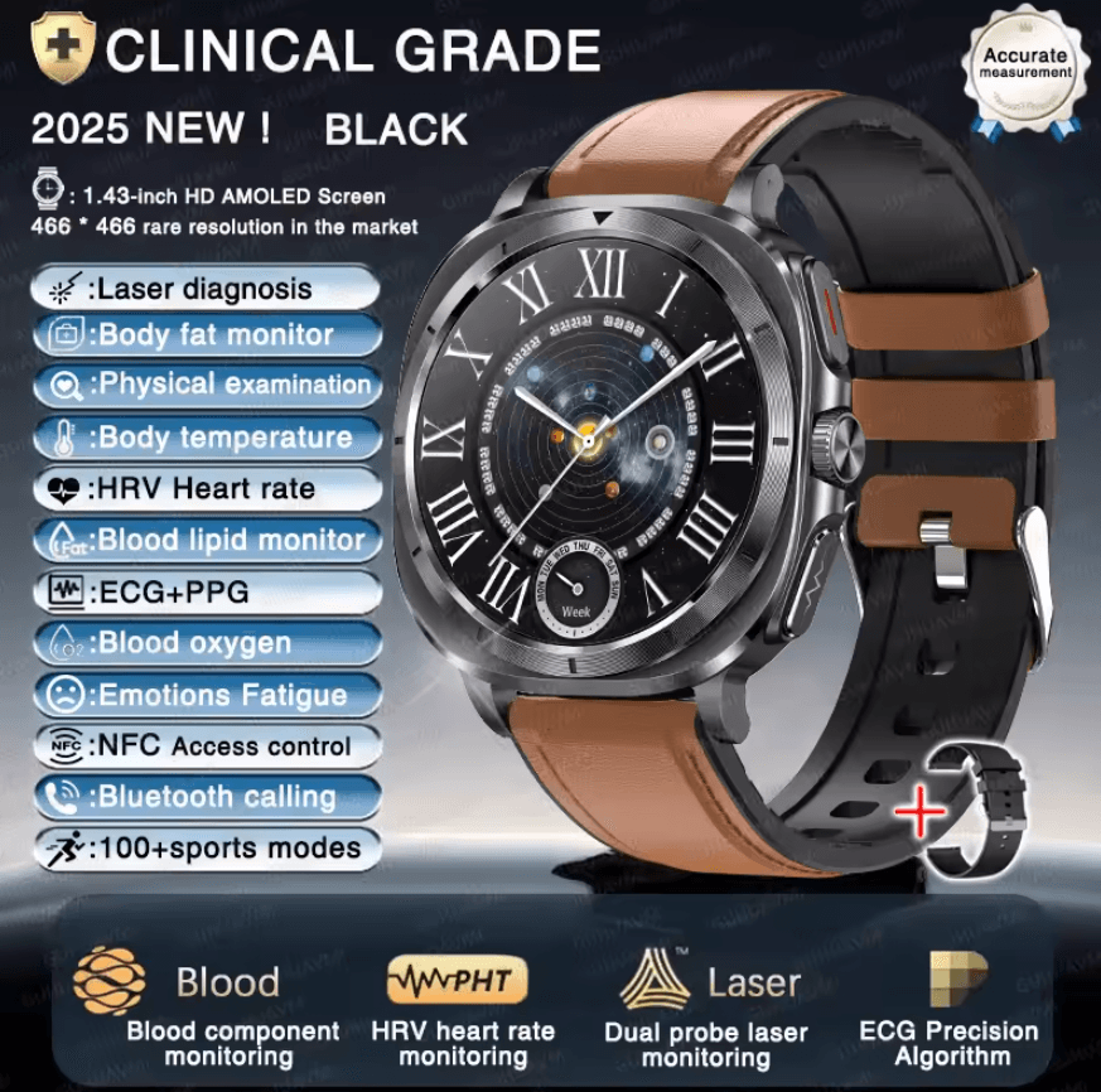 AI Laser Health Smartwatch With ECG PPG Uric Acid  Blood Lipid Analysis 5