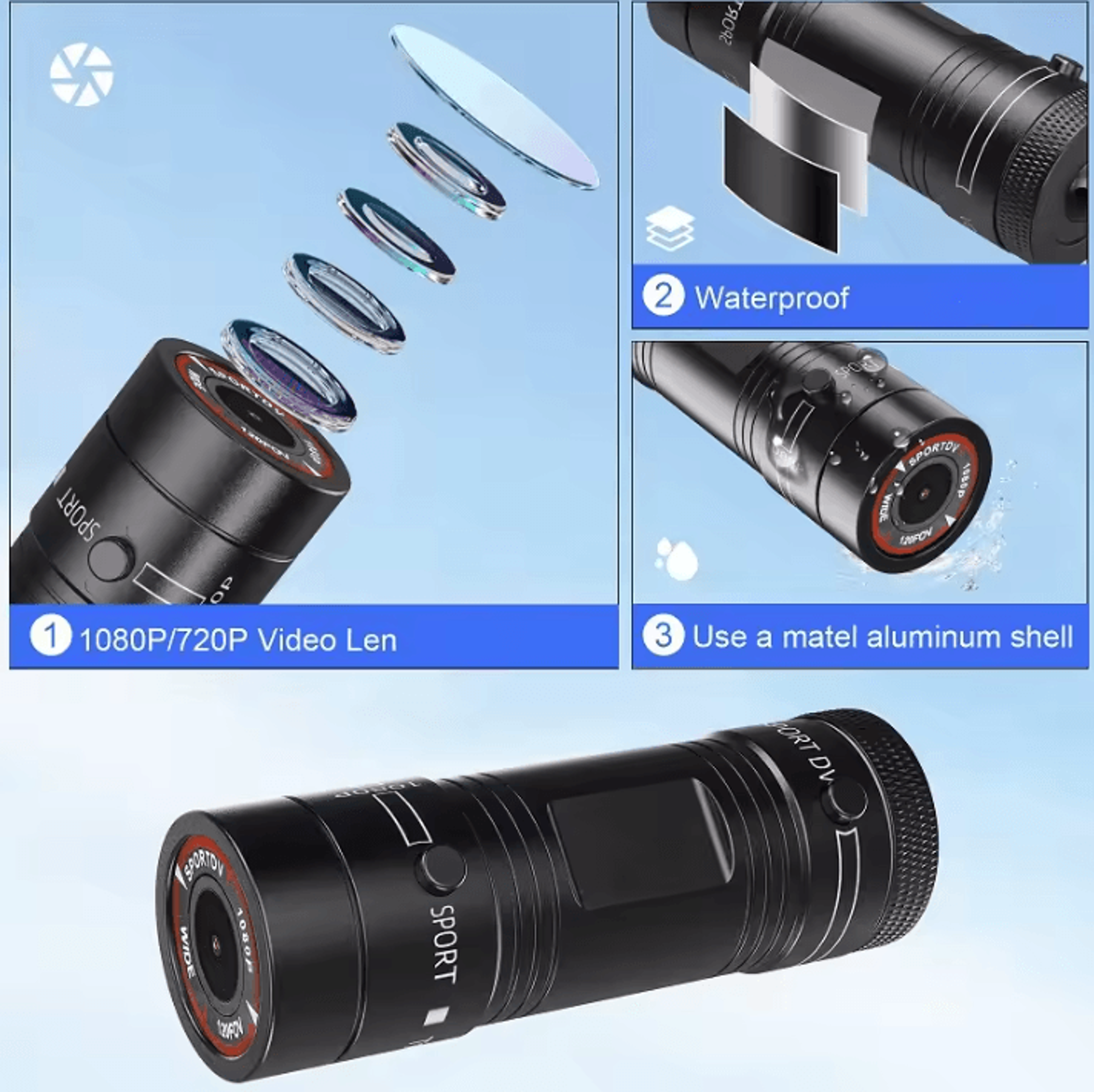 1080P HD Mini Action Camera Waterproof Helmet Sports Cam With Flashlight 5