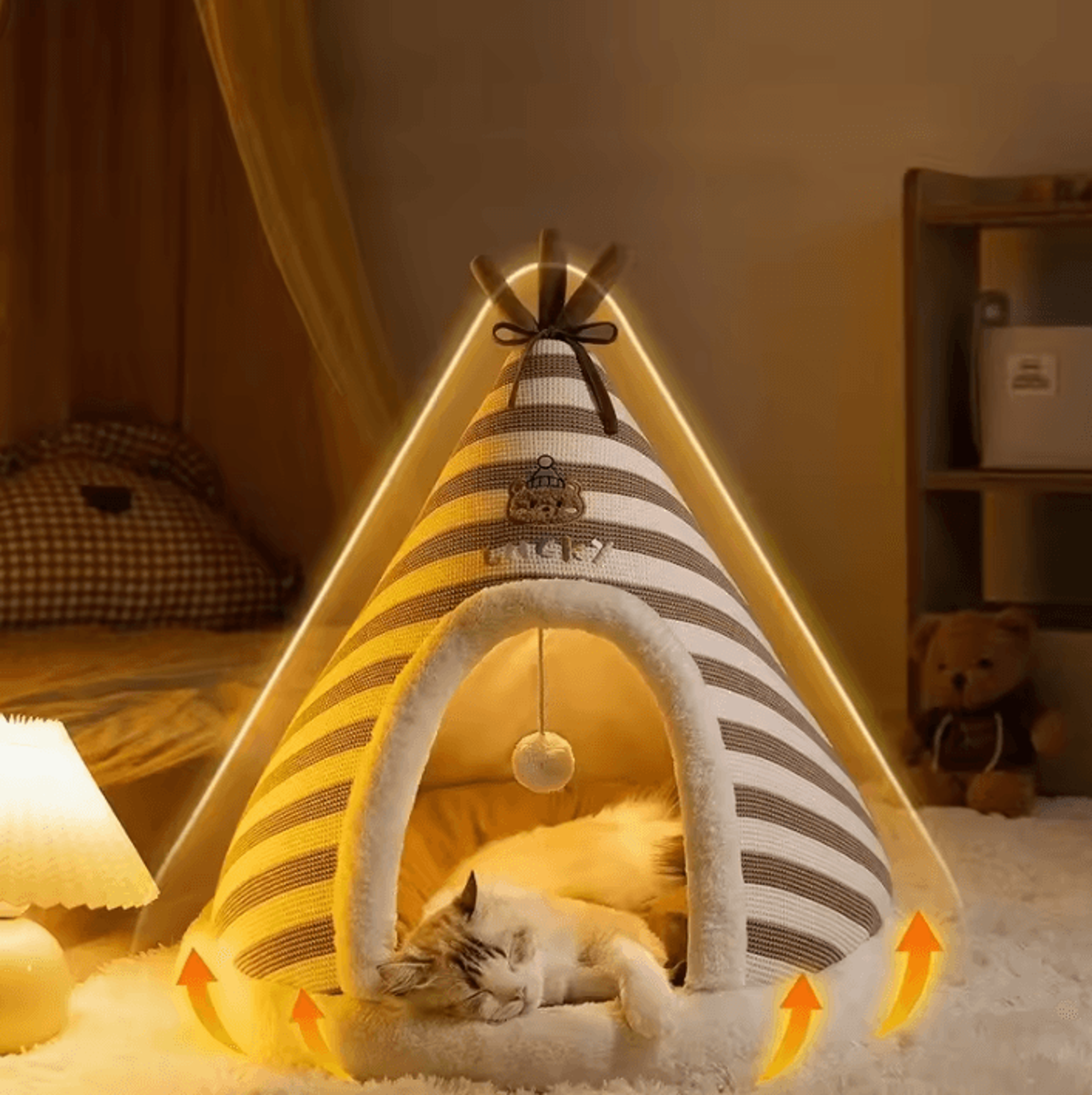 SelfWarming Plush Cat Tent Bed With Removable Washable Cover 2