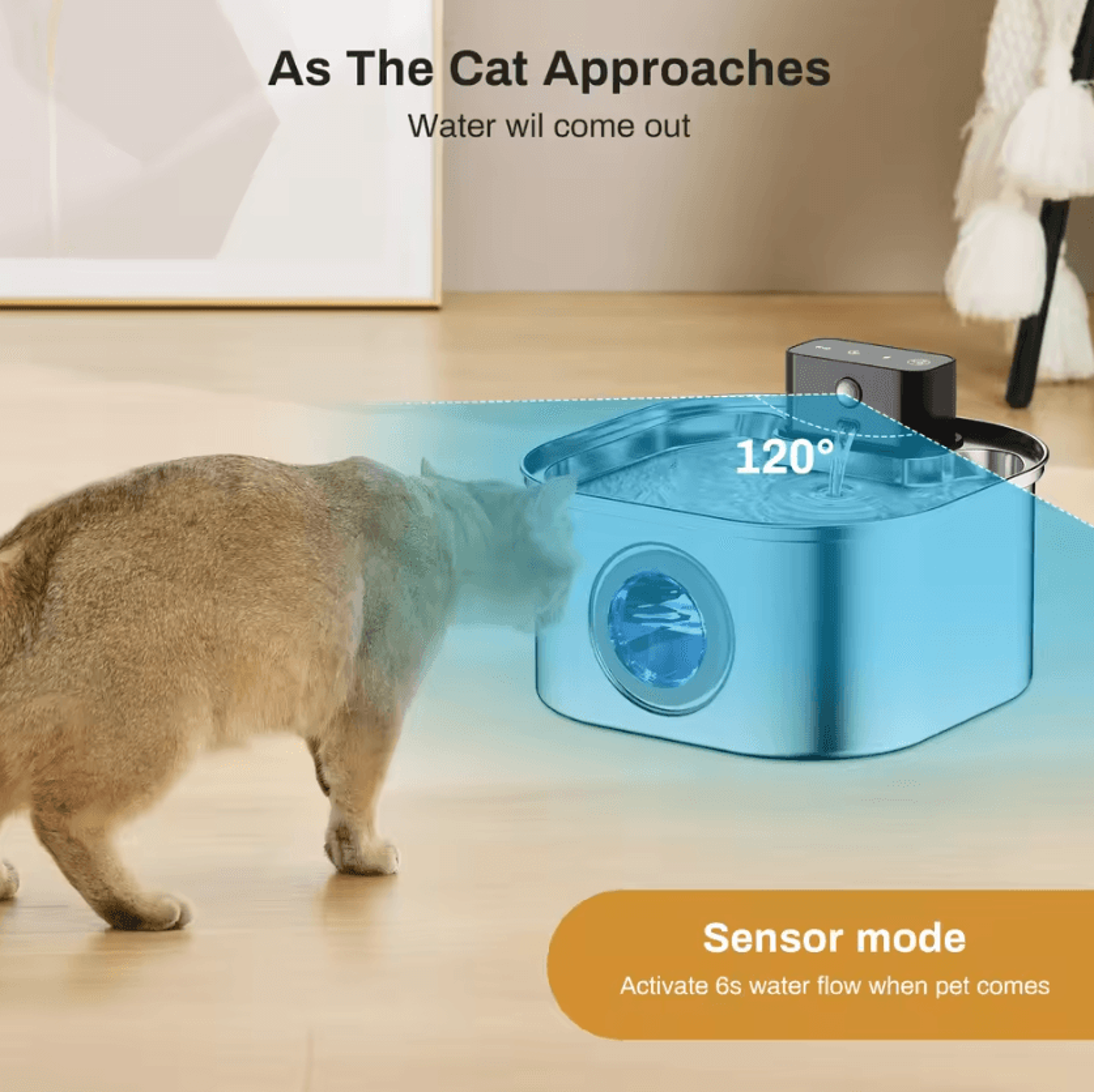 32L Wireless Stainless Steel Cat Water Fountain With Smart Sensor 2