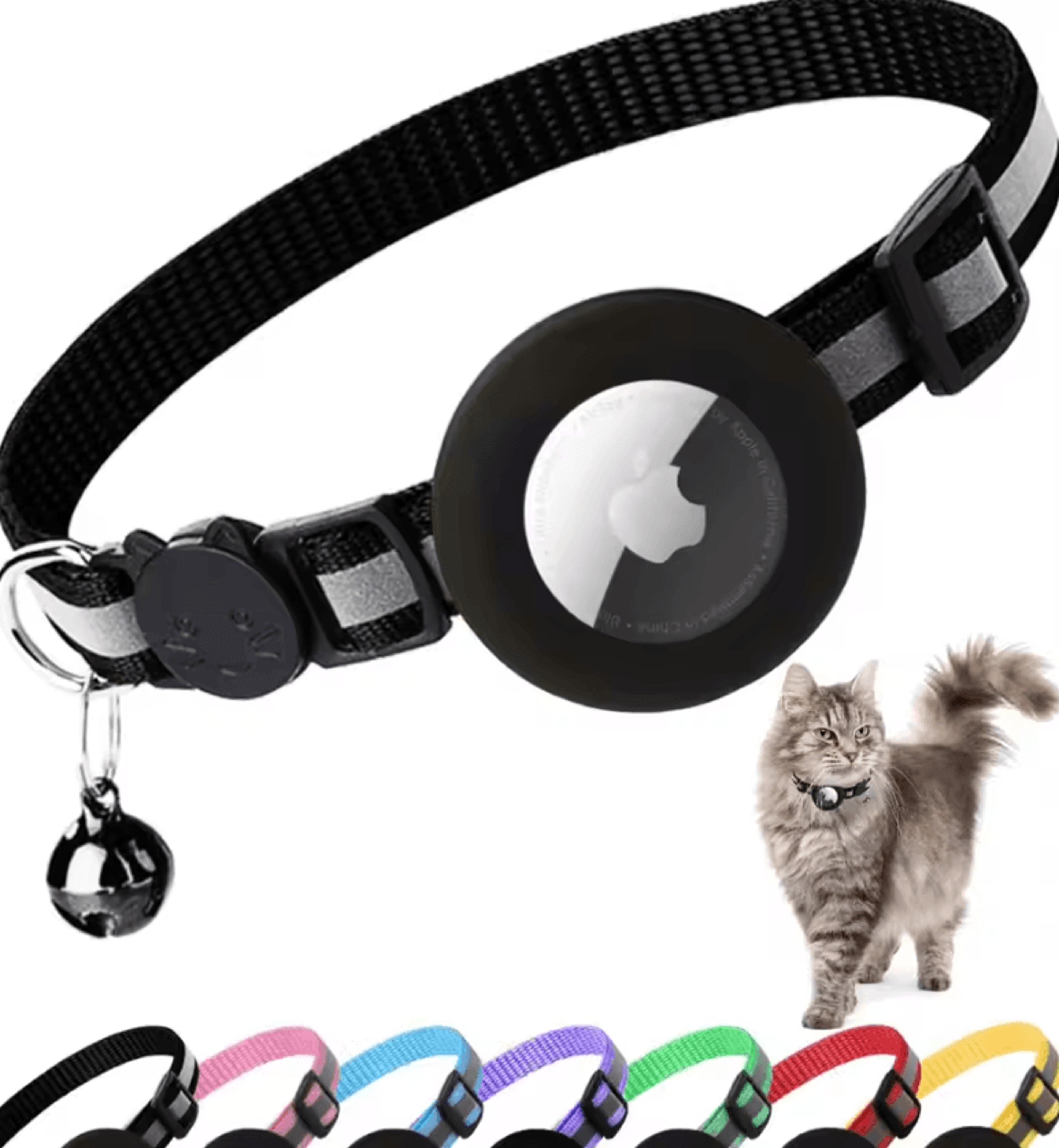 Reflective AirTag Cat Collar With Bell  Breakaway GPS Holder Collar For Cats 3
