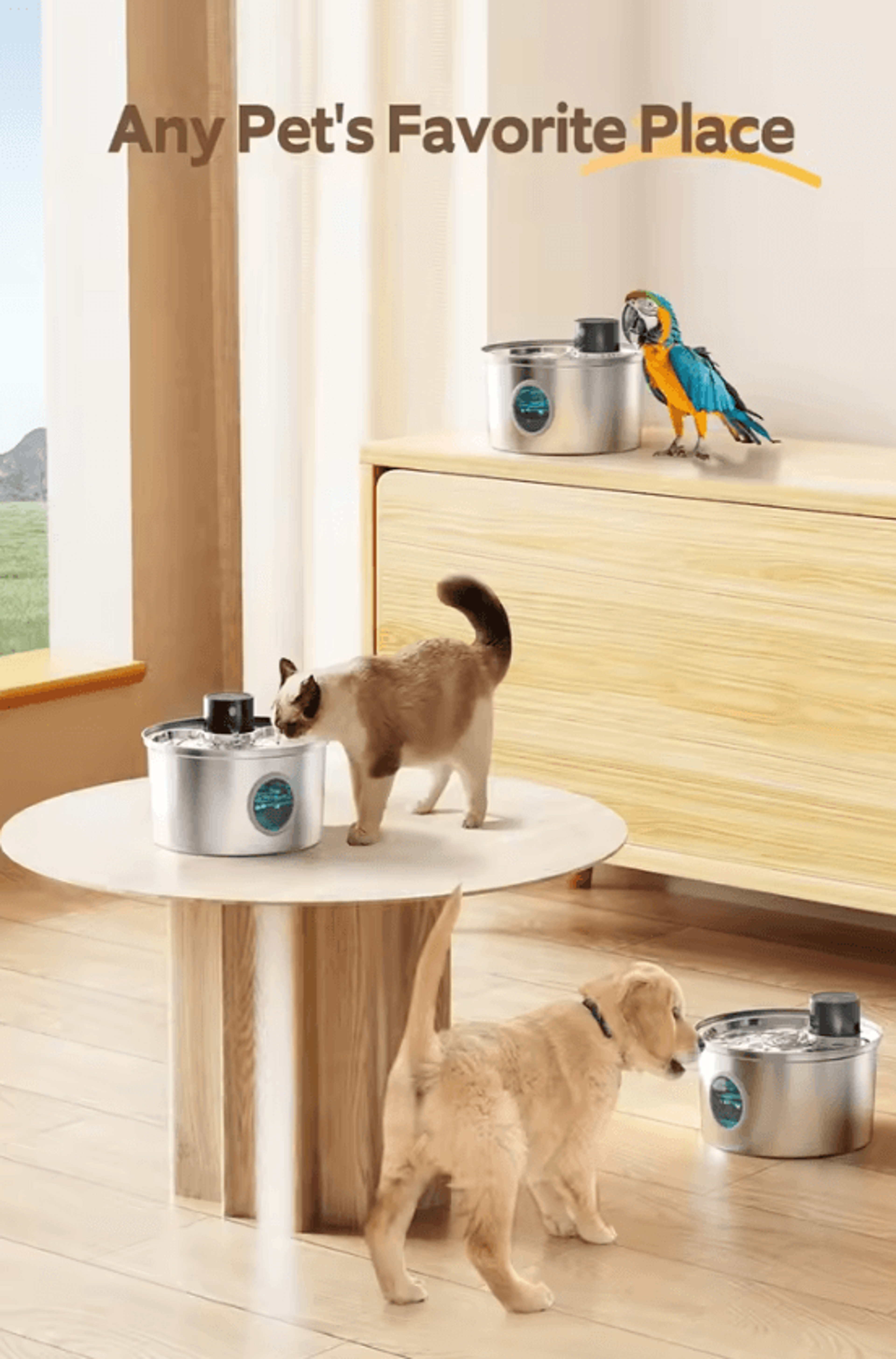 AquaSense 32L Rechargeable Stainless Steel Pet Water Fountain 1