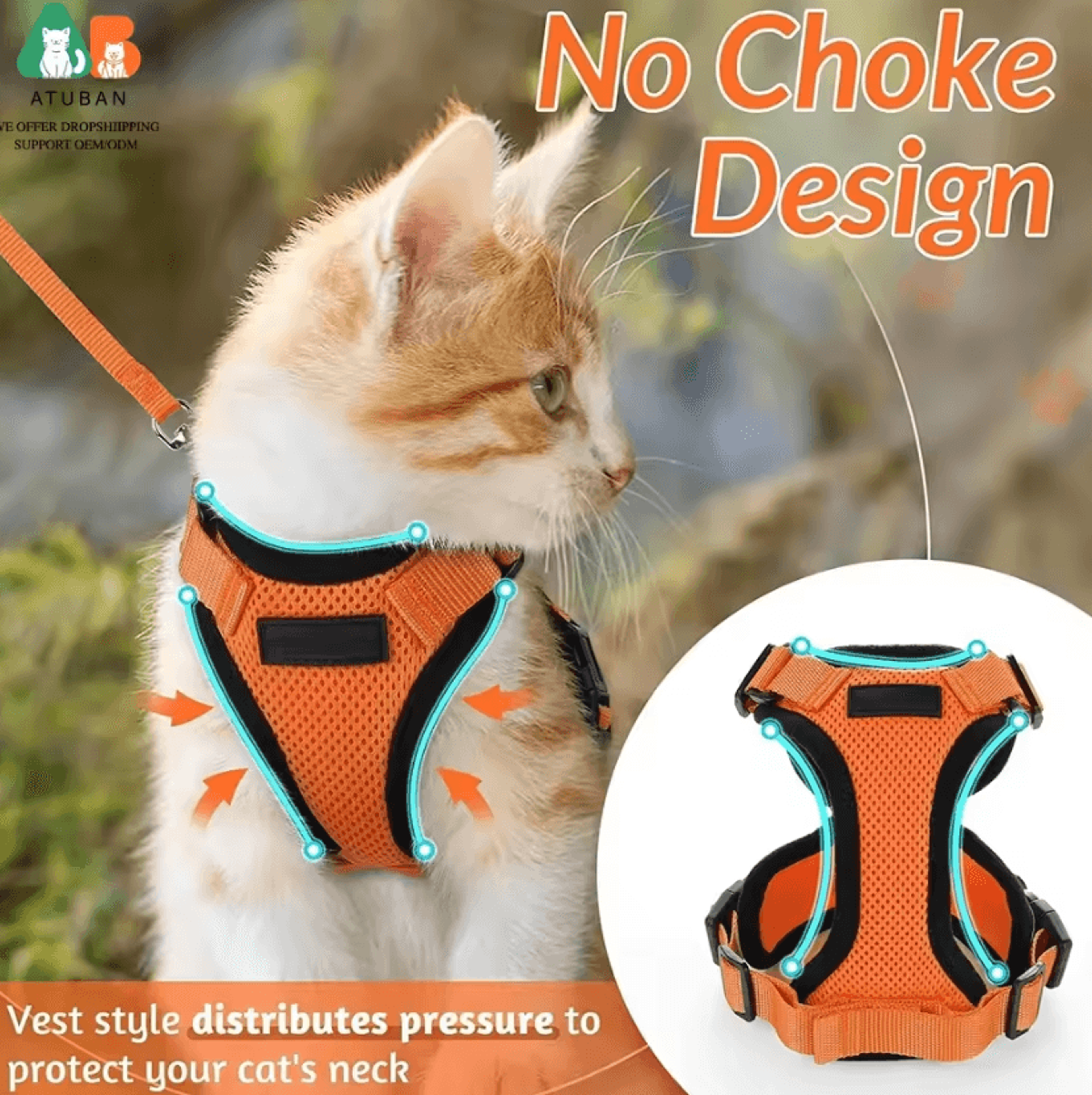 ATUBAN EscapeGuard Reflective Cat Harness  Leash Set 2