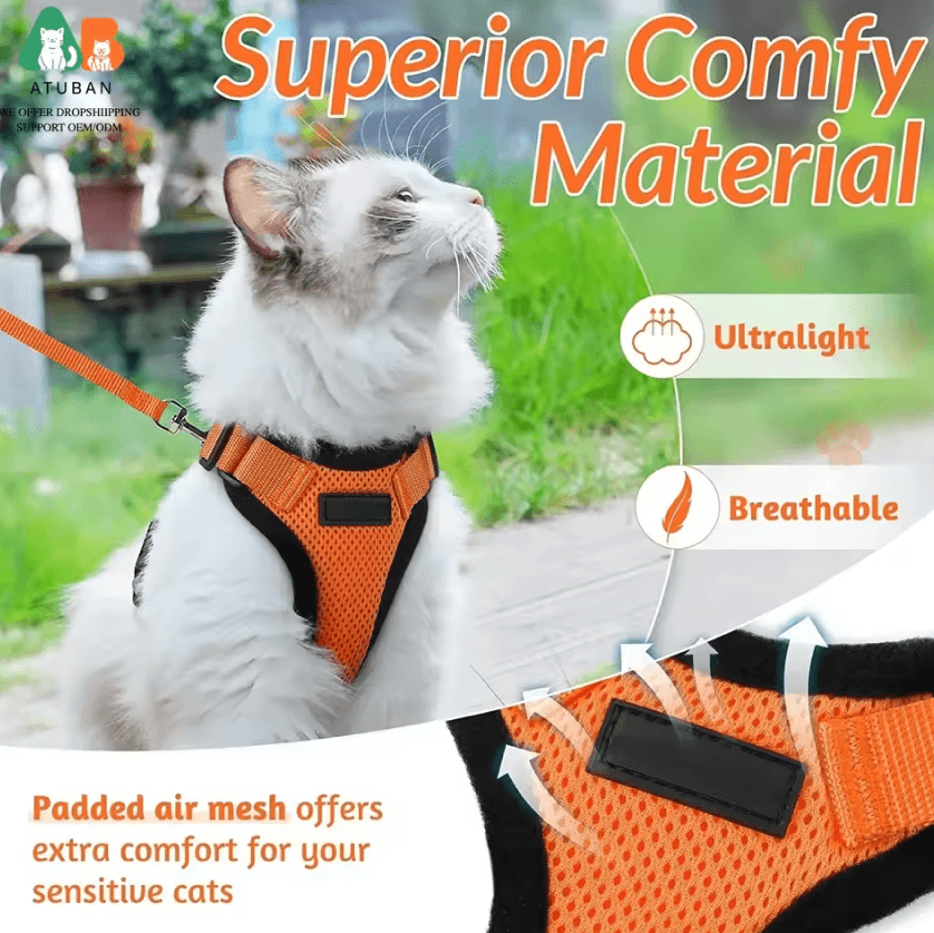 ATUBAN EscapeGuard Reflective Cat Harness  Leash Set 3