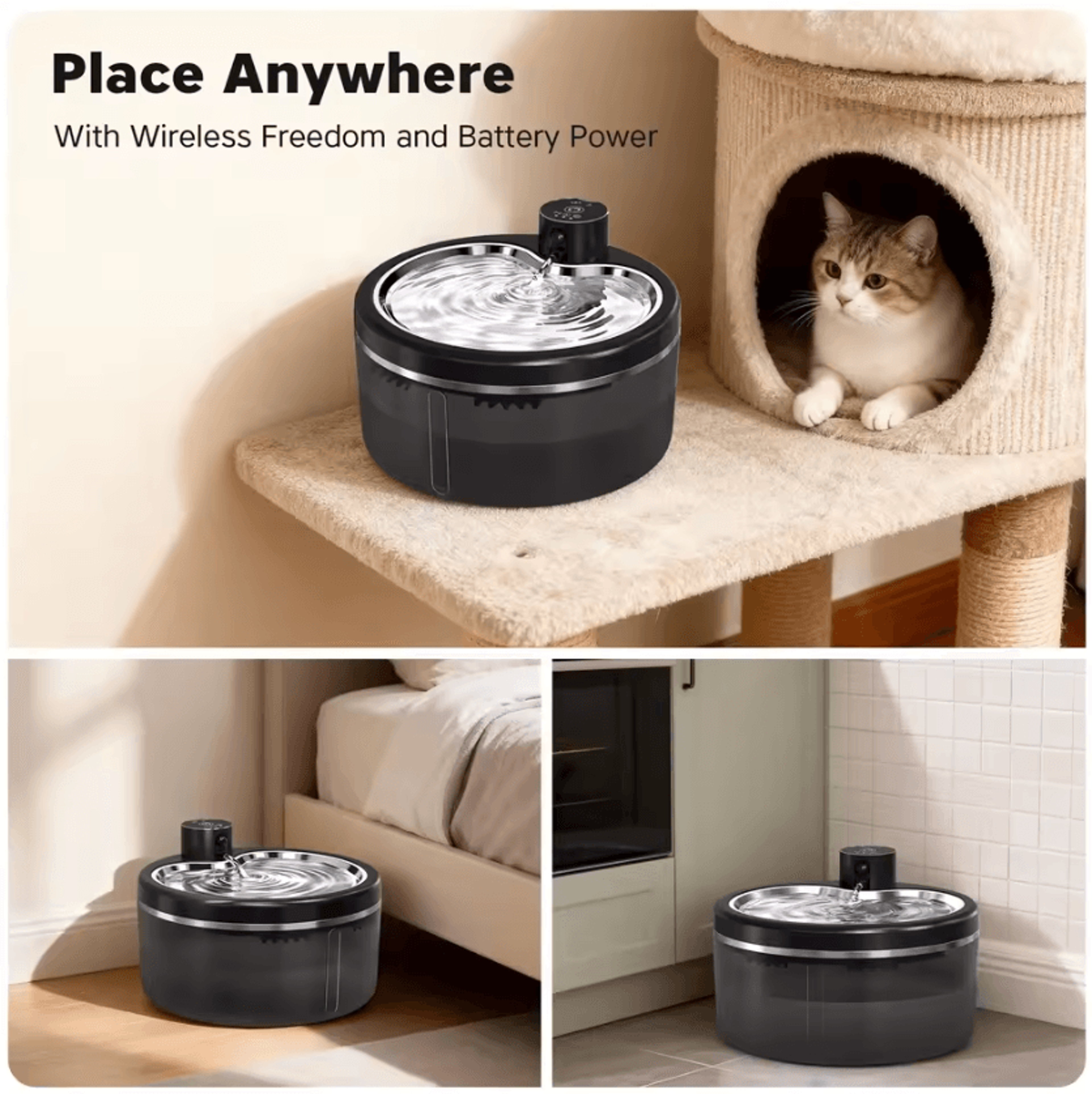 AquaFlow Wireless Stainless Steel Cat Water Fountain 2