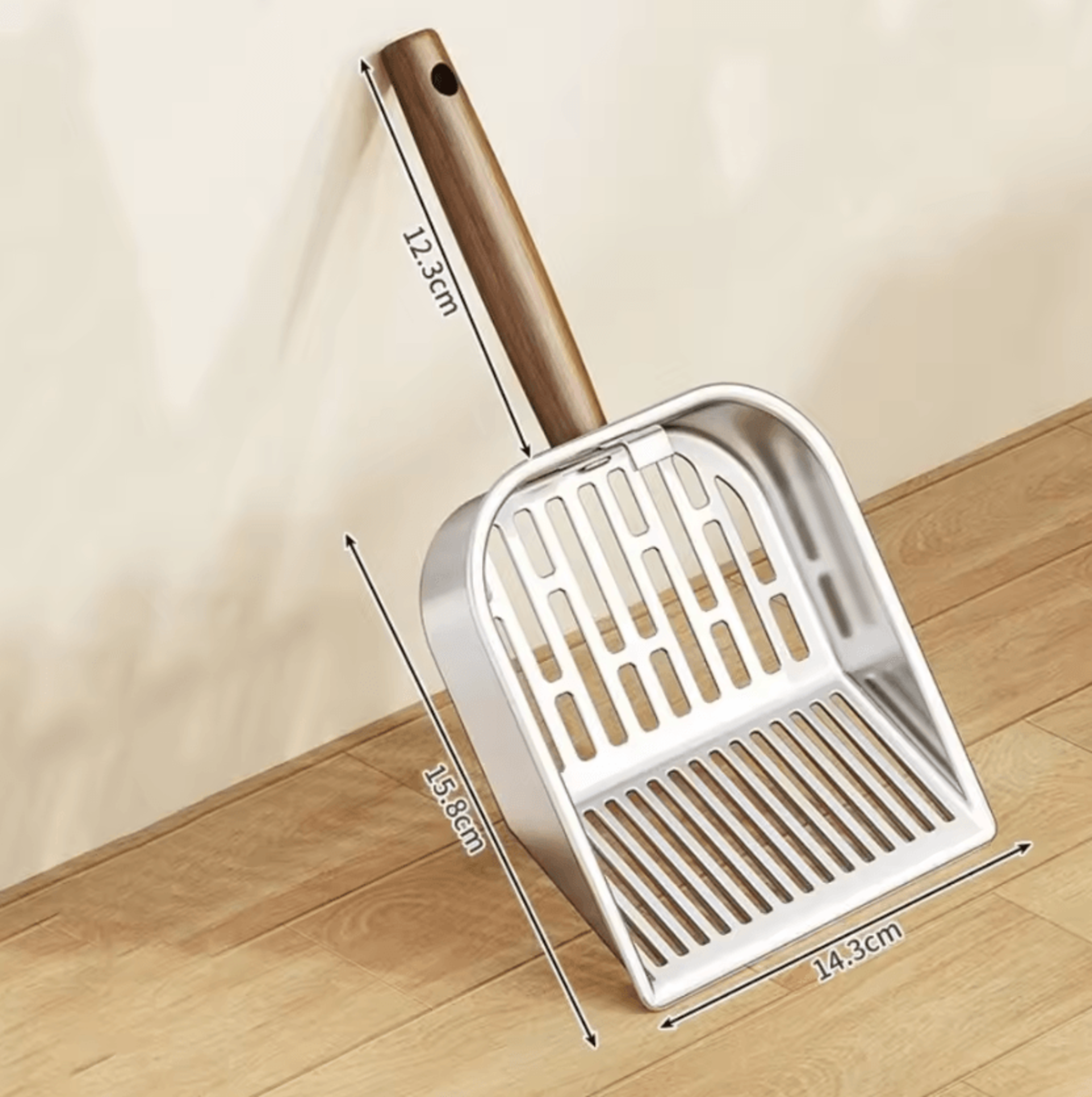 SteelSift Premium Cat Litter Scoop With Wooden Handle 3