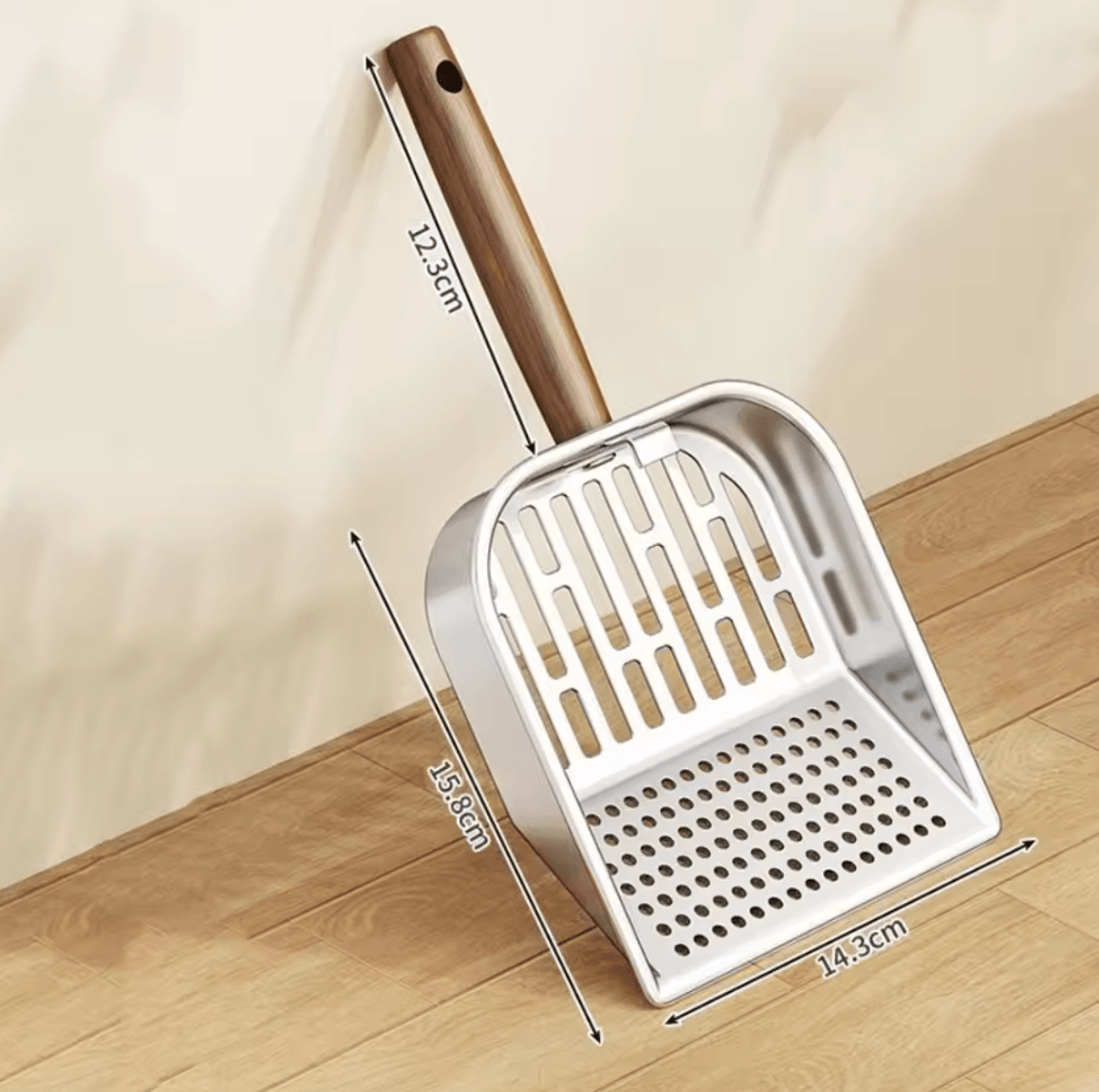 SteelSift Premium Cat Litter Scoop With Wooden Handle 4