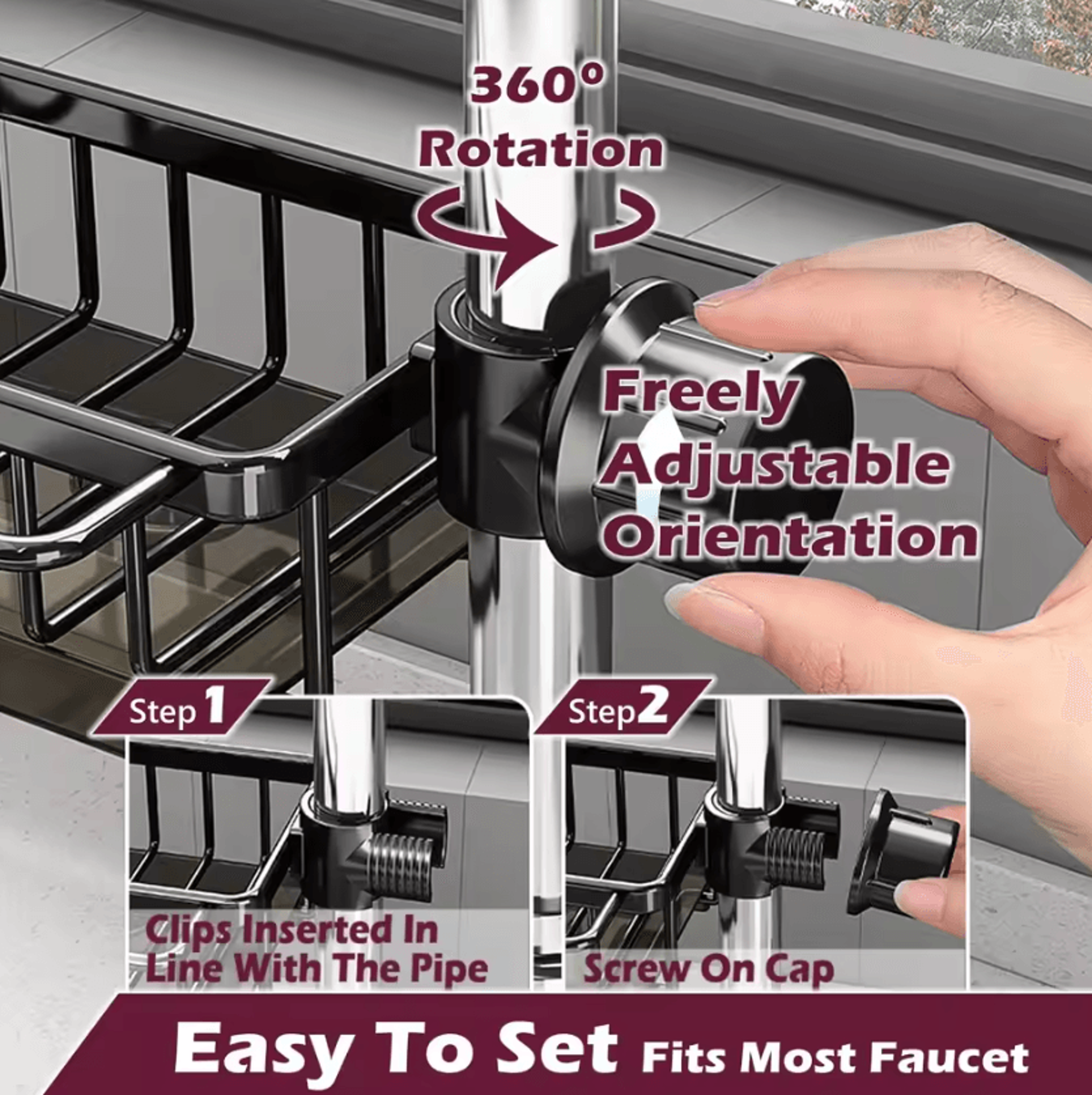 FaucetFlow Sink Faucet Organizer  Adjustable Sponge Holder 3
