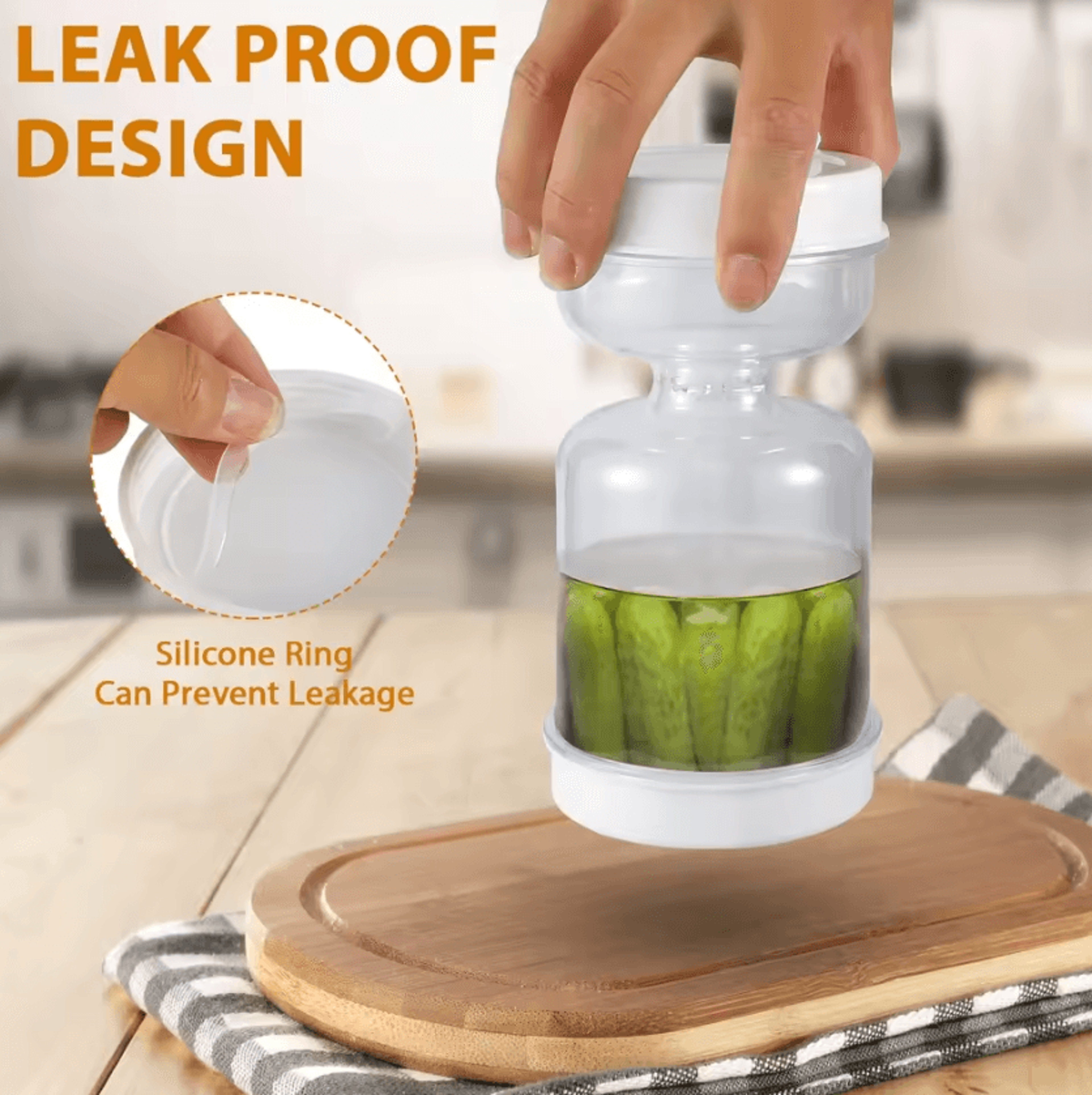 FlipFresh Pickle Jar With Fork  Wet Dry Separation Container 1