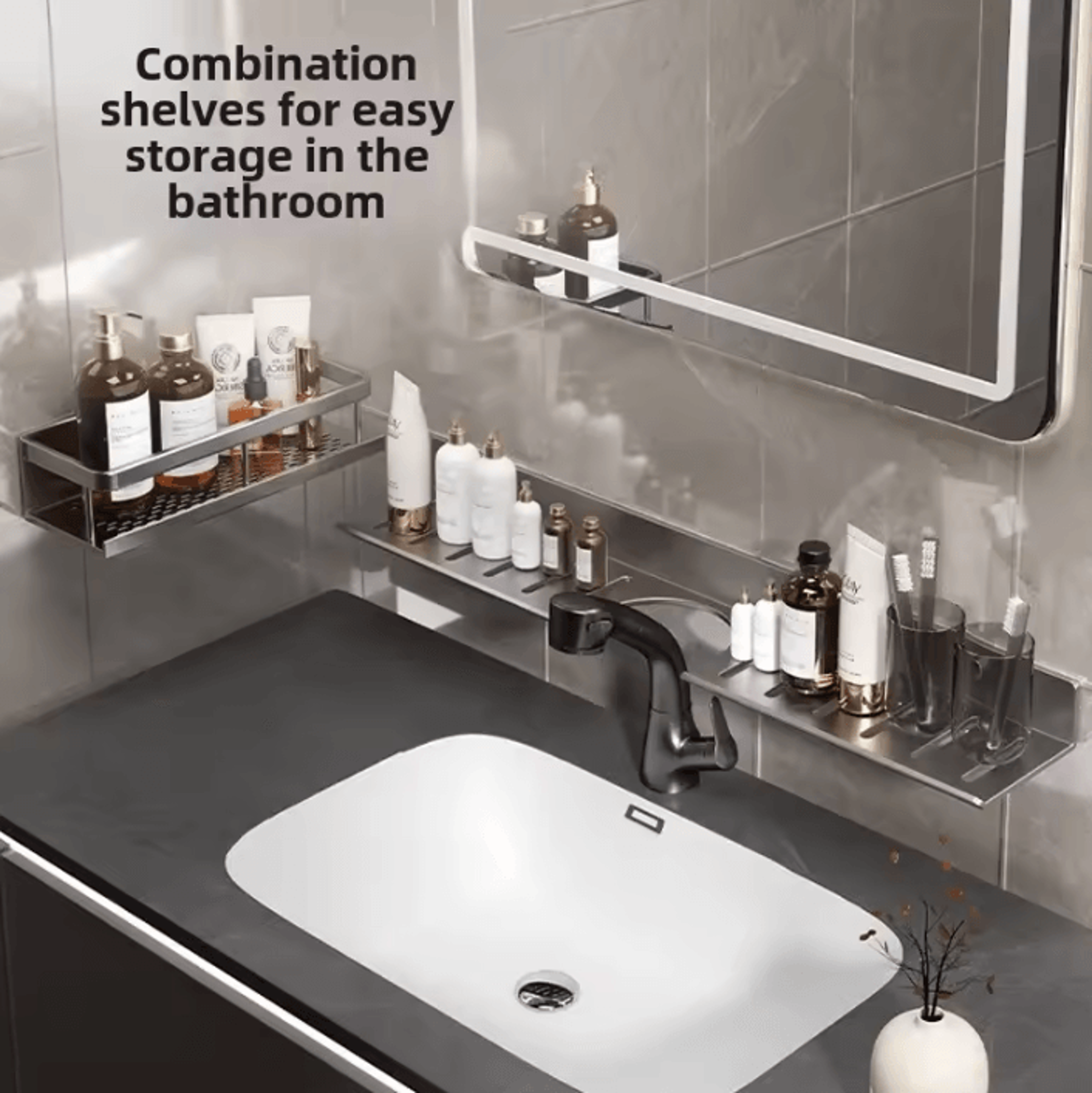 Toilet Faucet Storage Rack Toilet Sink Washbasin Wall Mounted Non Perforated Mirror Front Bathroom  1