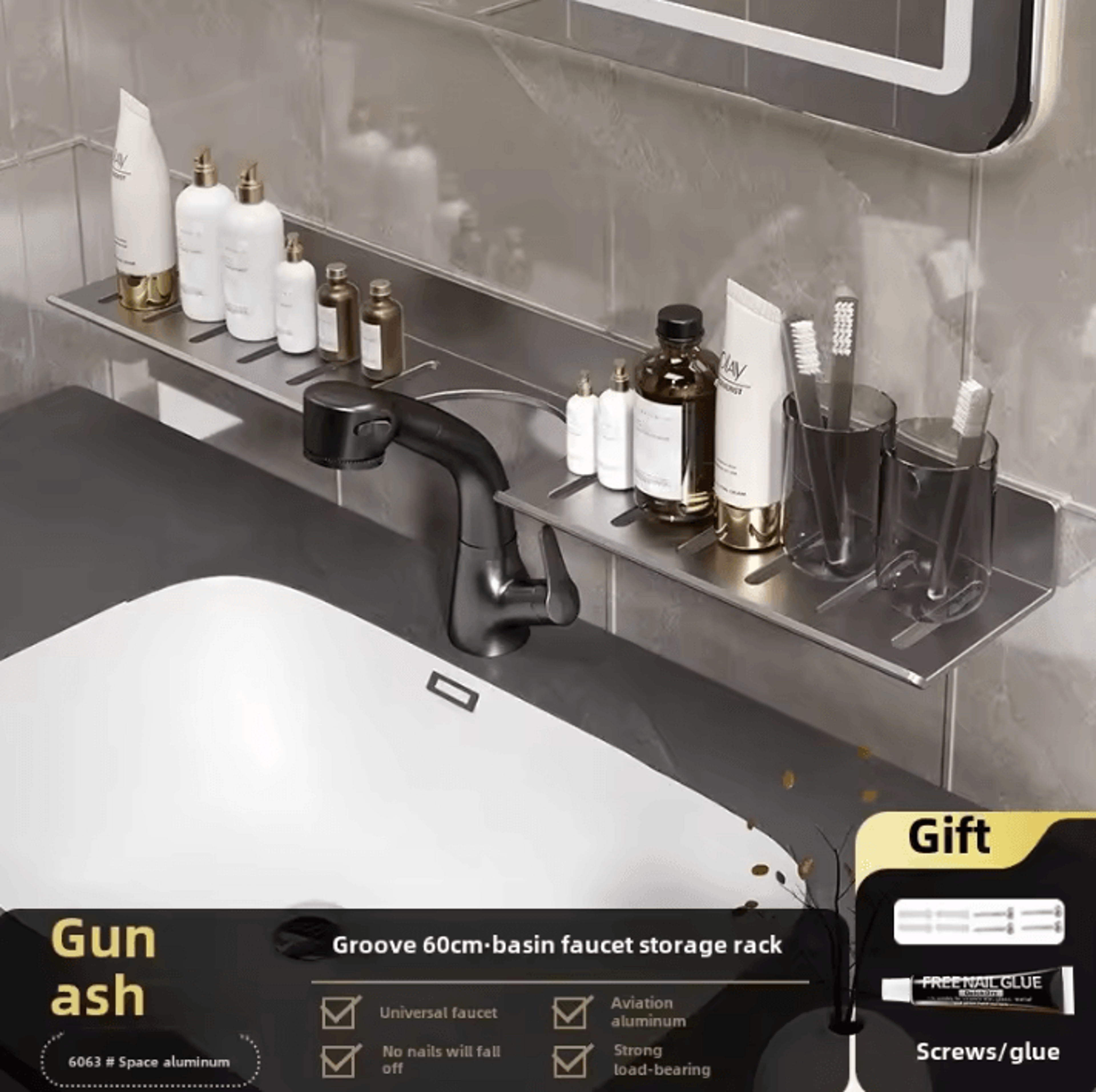 Toilet Faucet Storage Rack Toilet Sink Washbasin Wall Mounted Non Perforated Mirror Front Bathroom  6