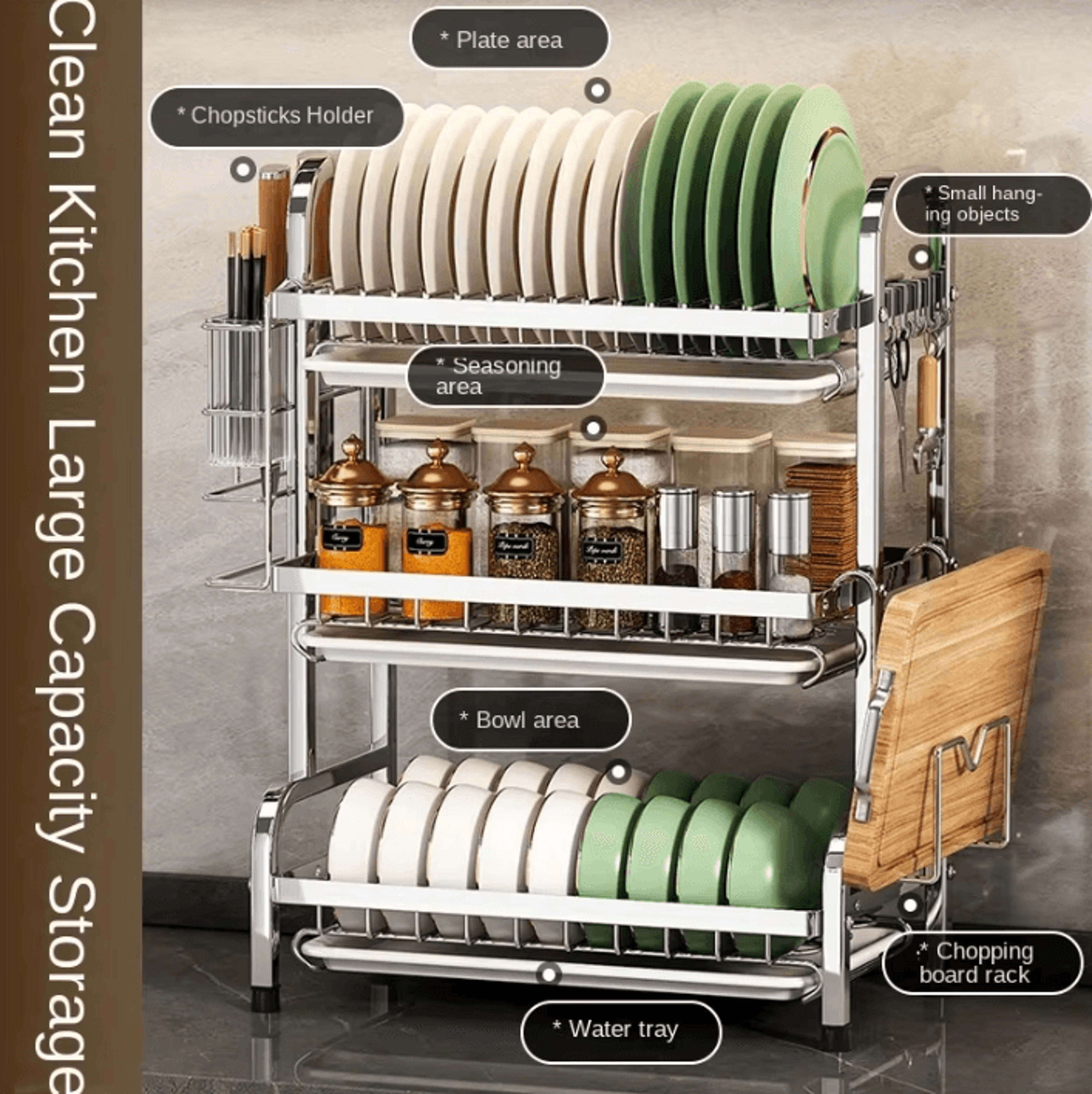 DryFlow Large Dish Drying Rack With Drainboard Set 1