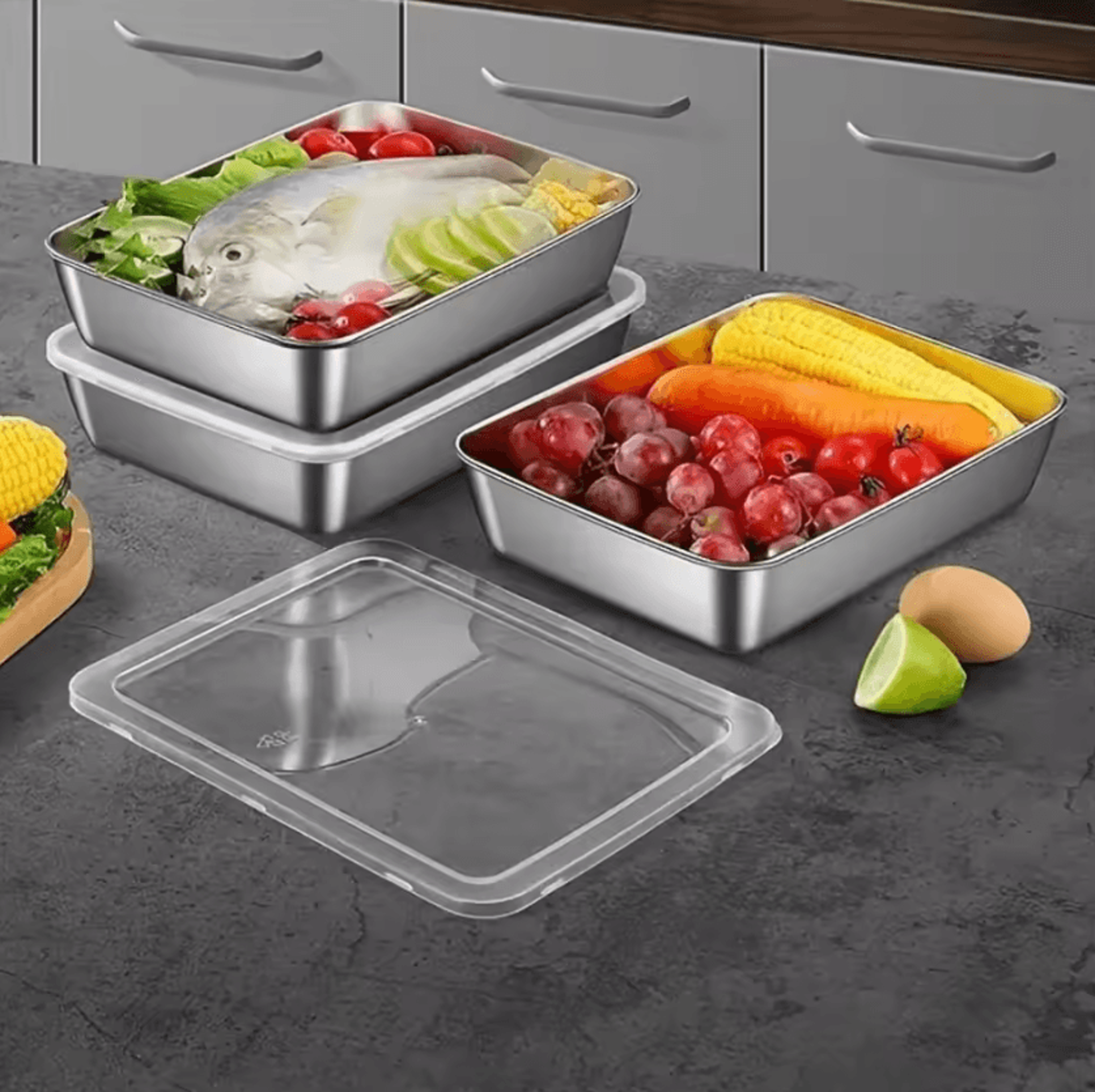 BakeMaster Stainless Steel Baking Pan Set With Lids 1