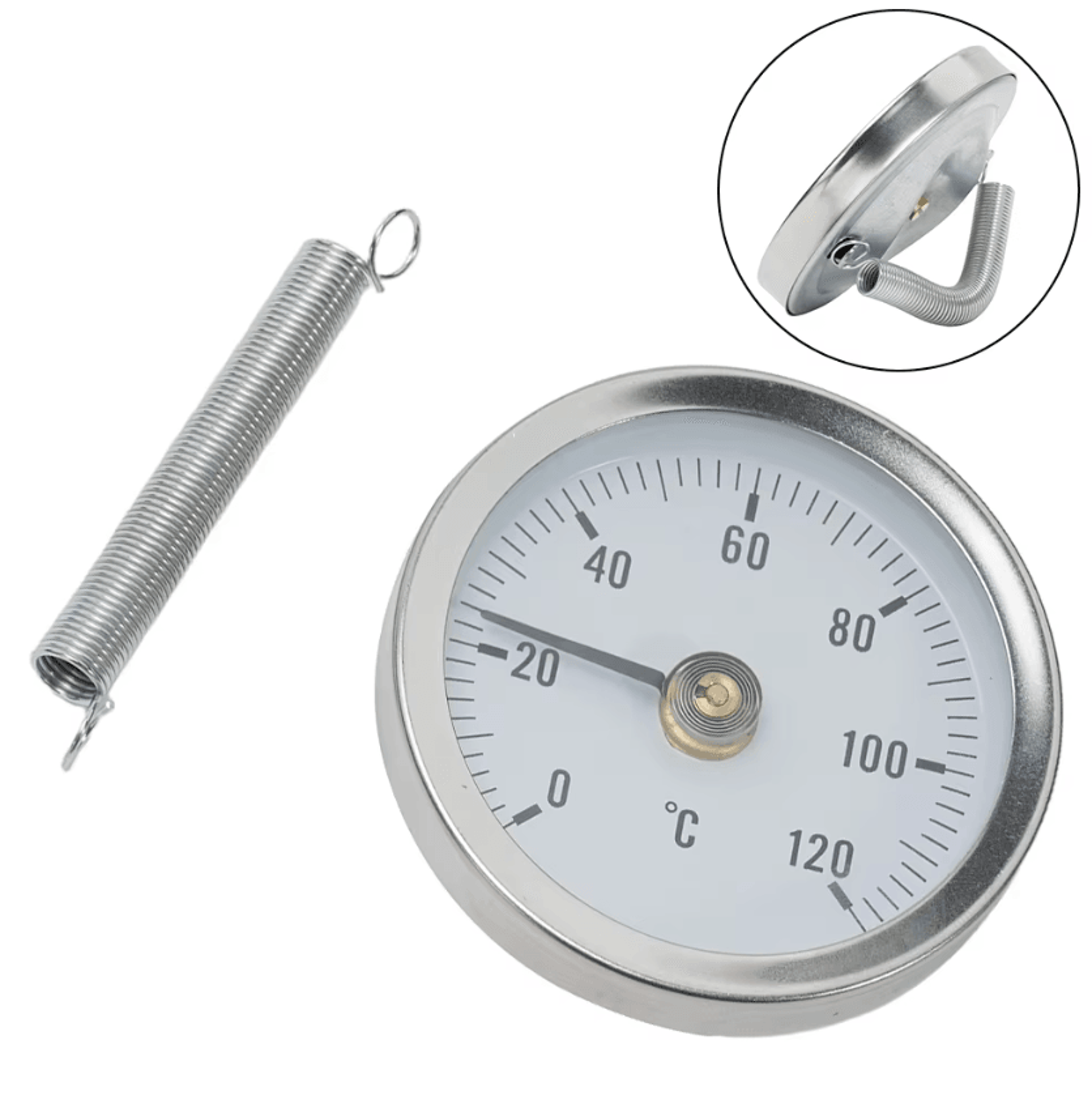 Stainless Steel ClampOn Pipe Thermometer  ClampOn Pipe Thermometer 0120C Temperature Gauge For Heat 1