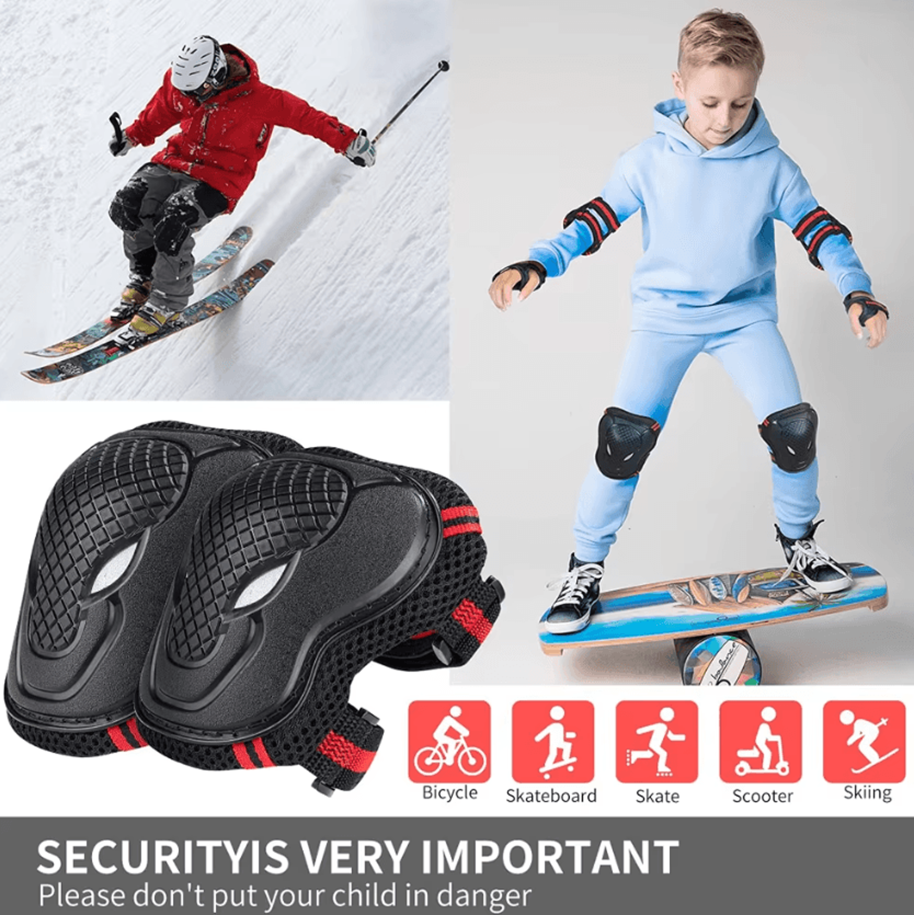 6 Piece Knee Elbow Pads And Wrist Guards Protective Gear Set For Cycling And Skating 1