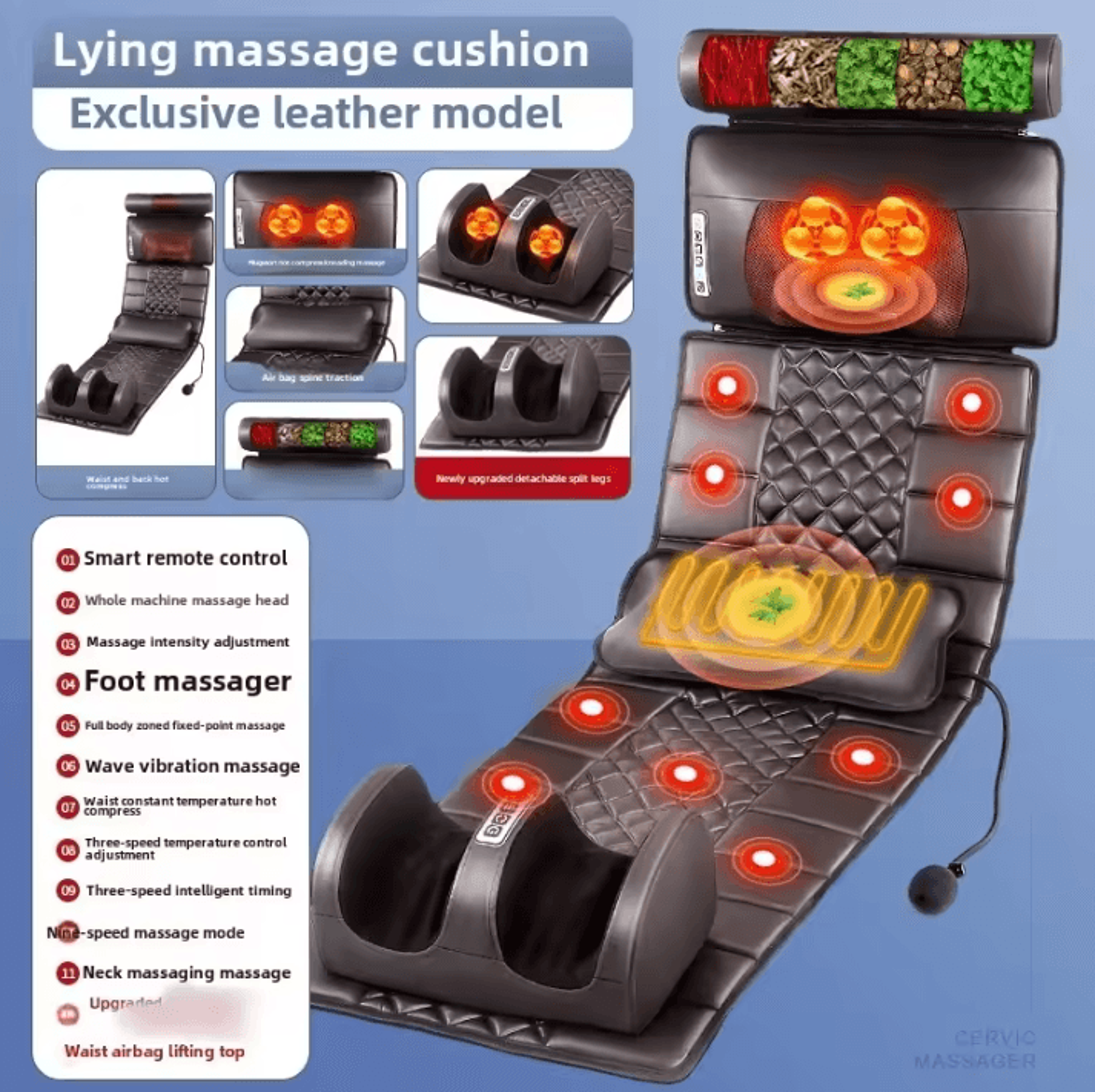 Full Body Massage Pad With 10 Zone Vibration Kneading Pillow Heat And Foot Calf Massage 5