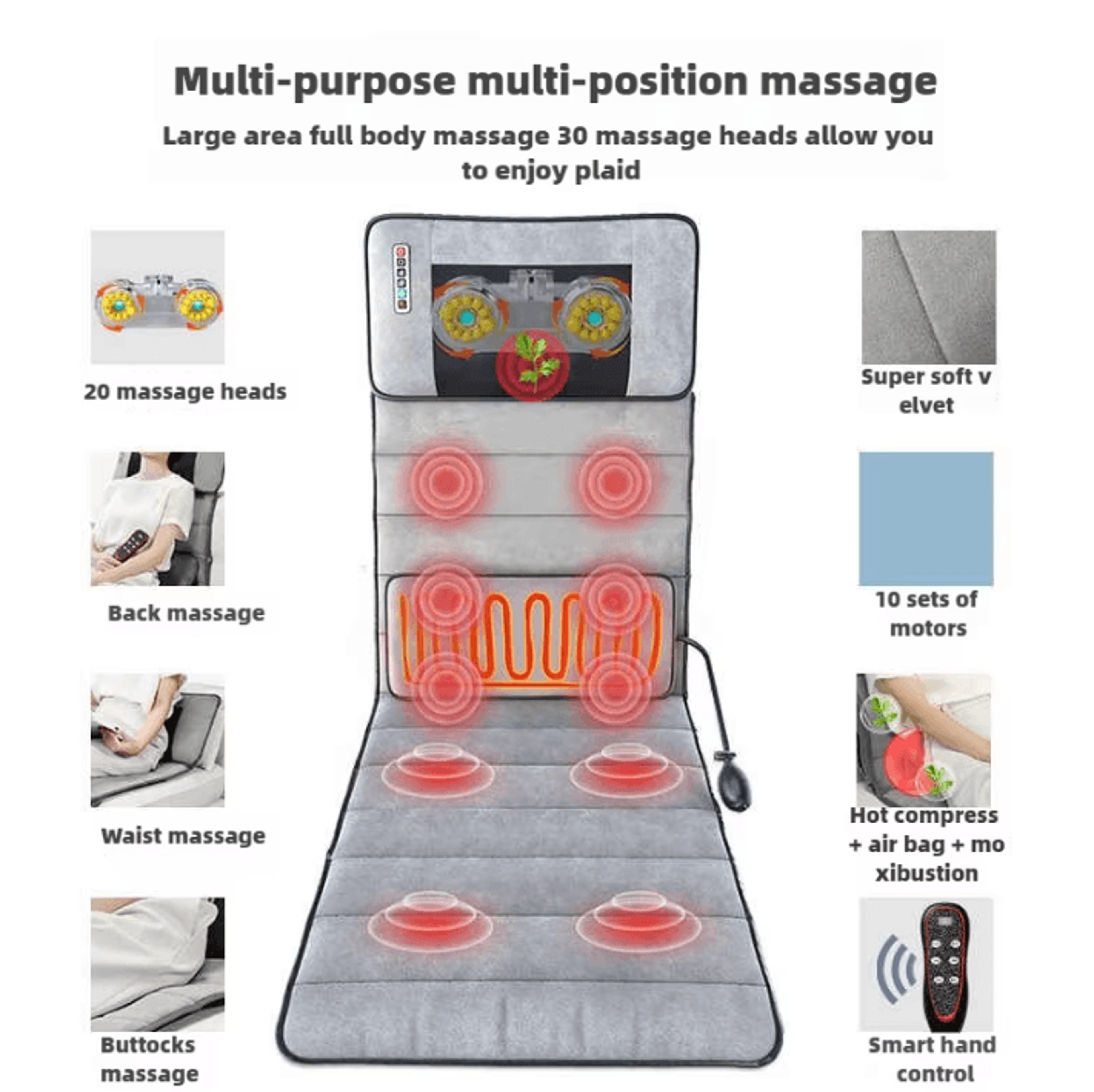 Electric Full Body Massage Mattress With Heat Kneading Vibration And Lumbar Airbag 3