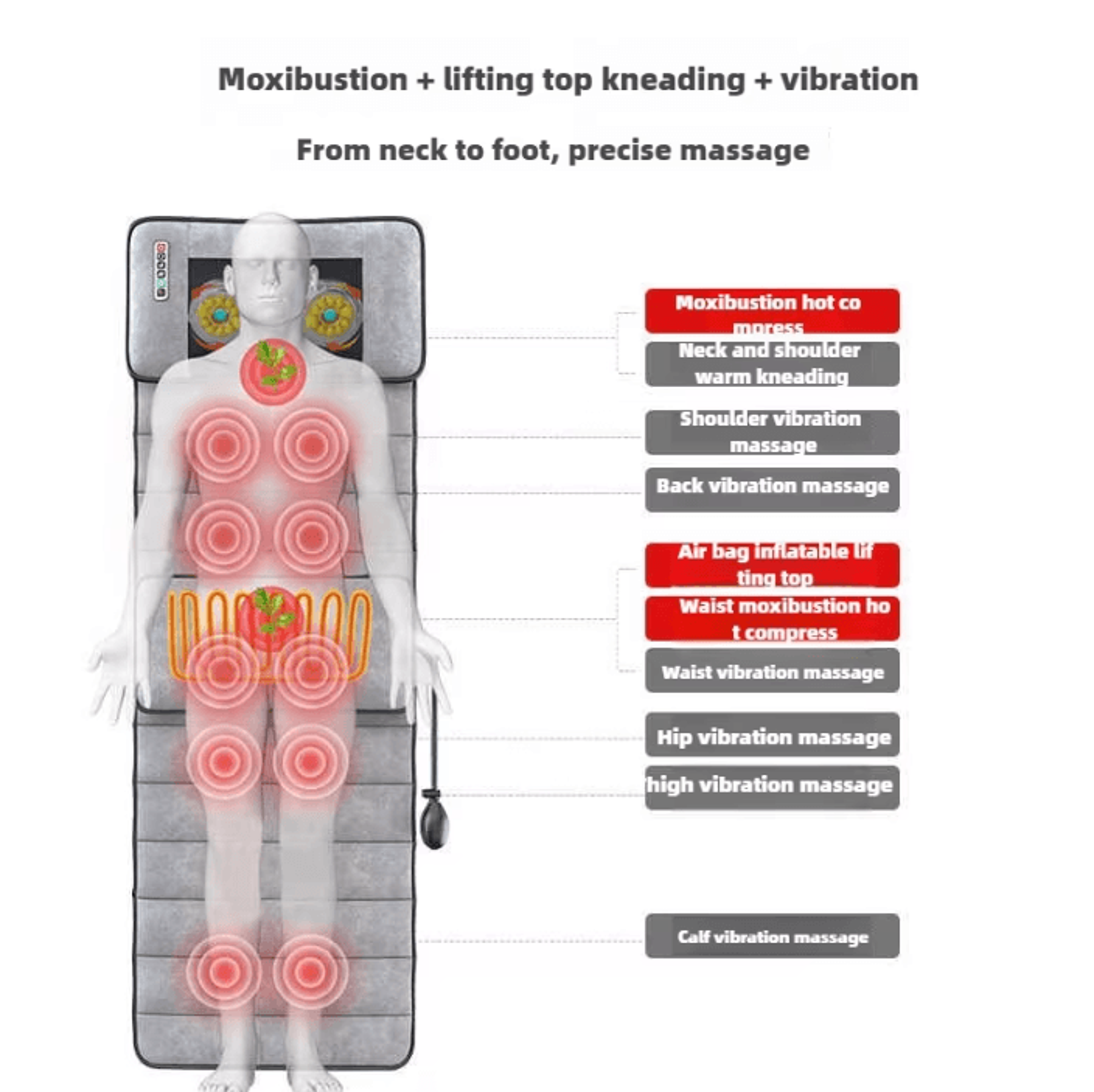 Electric Full Body Massage Mattress With Heat Kneading Vibration And Lumbar Airbag 4