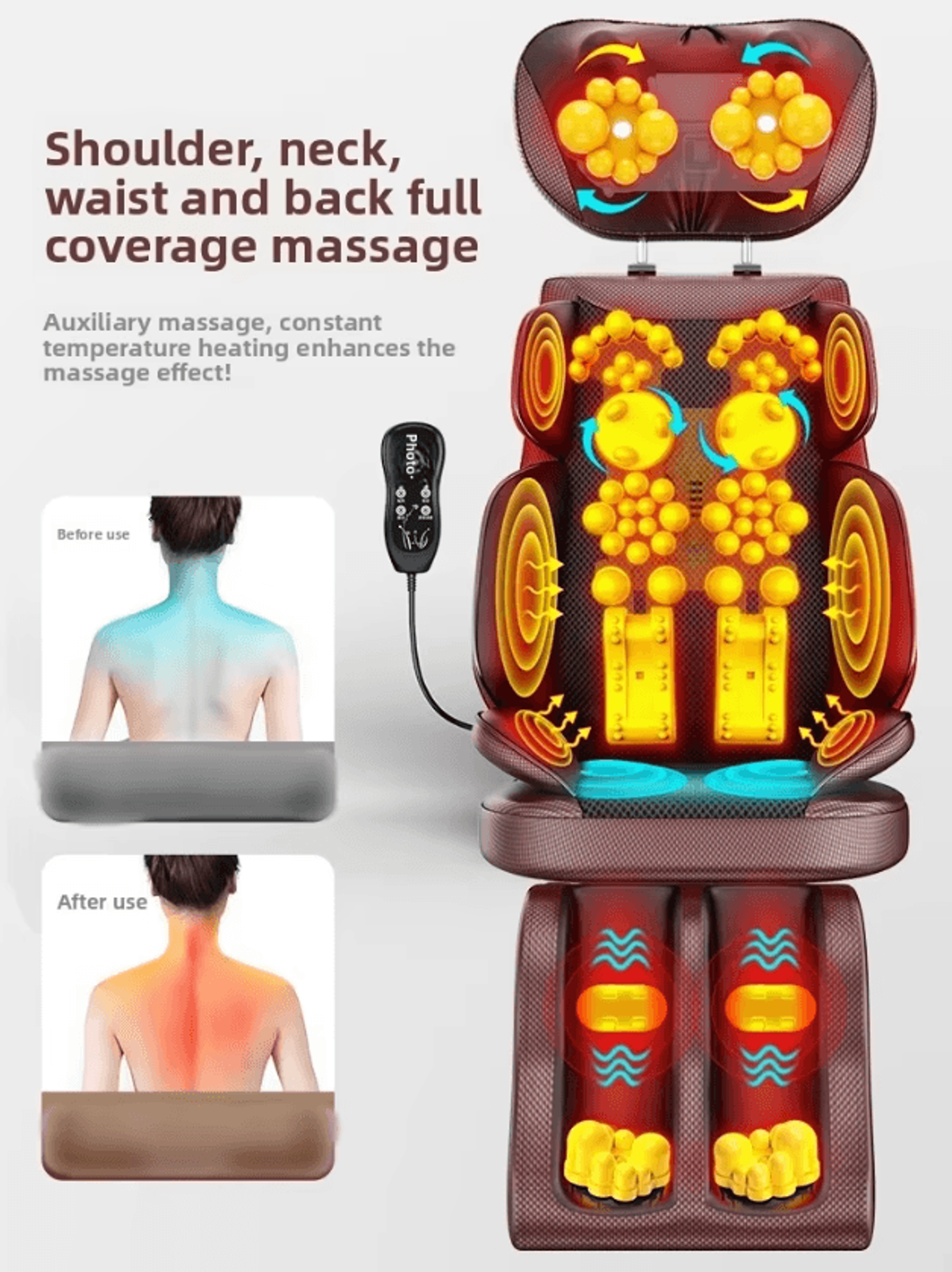 Adjustable Neck And Back Massager With Heat  Portable Shiatsu Massage Chair Pad For Full Body Relax 2