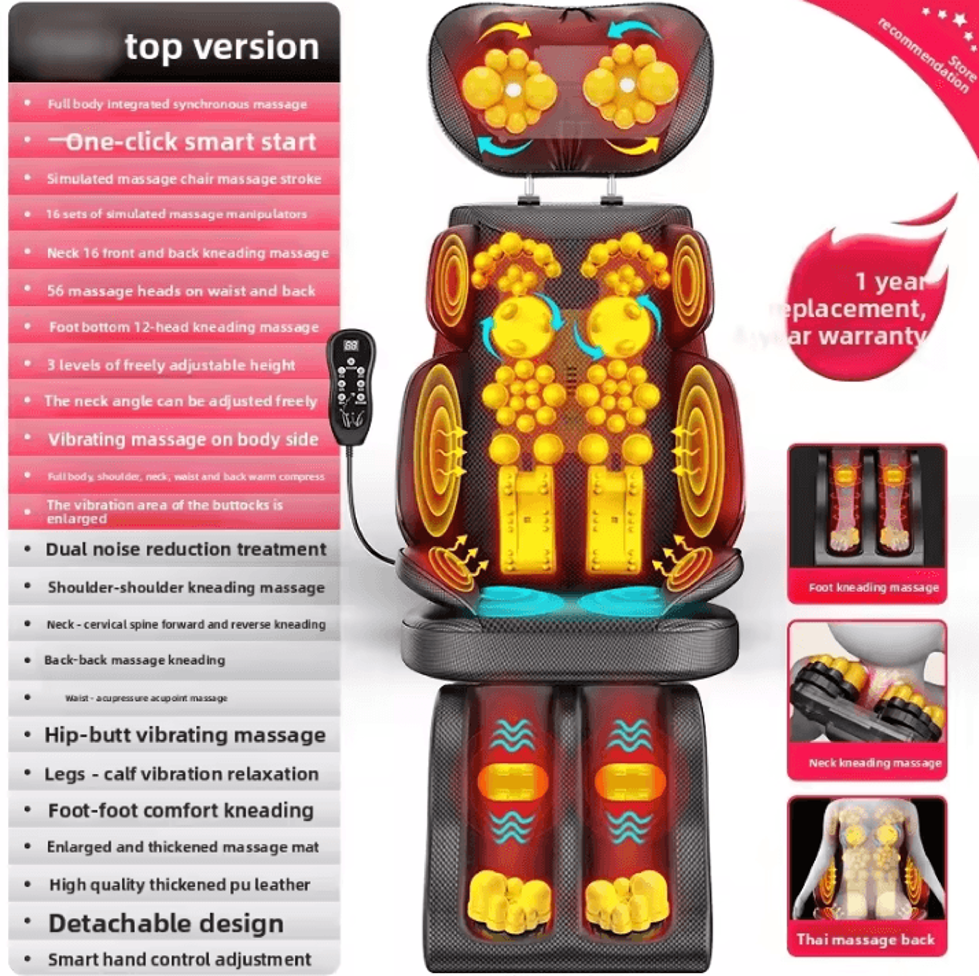 Adjustable Neck And Back Massager With Heat  Portable Shiatsu Massage Chair Pad For Full Body Relax 5
