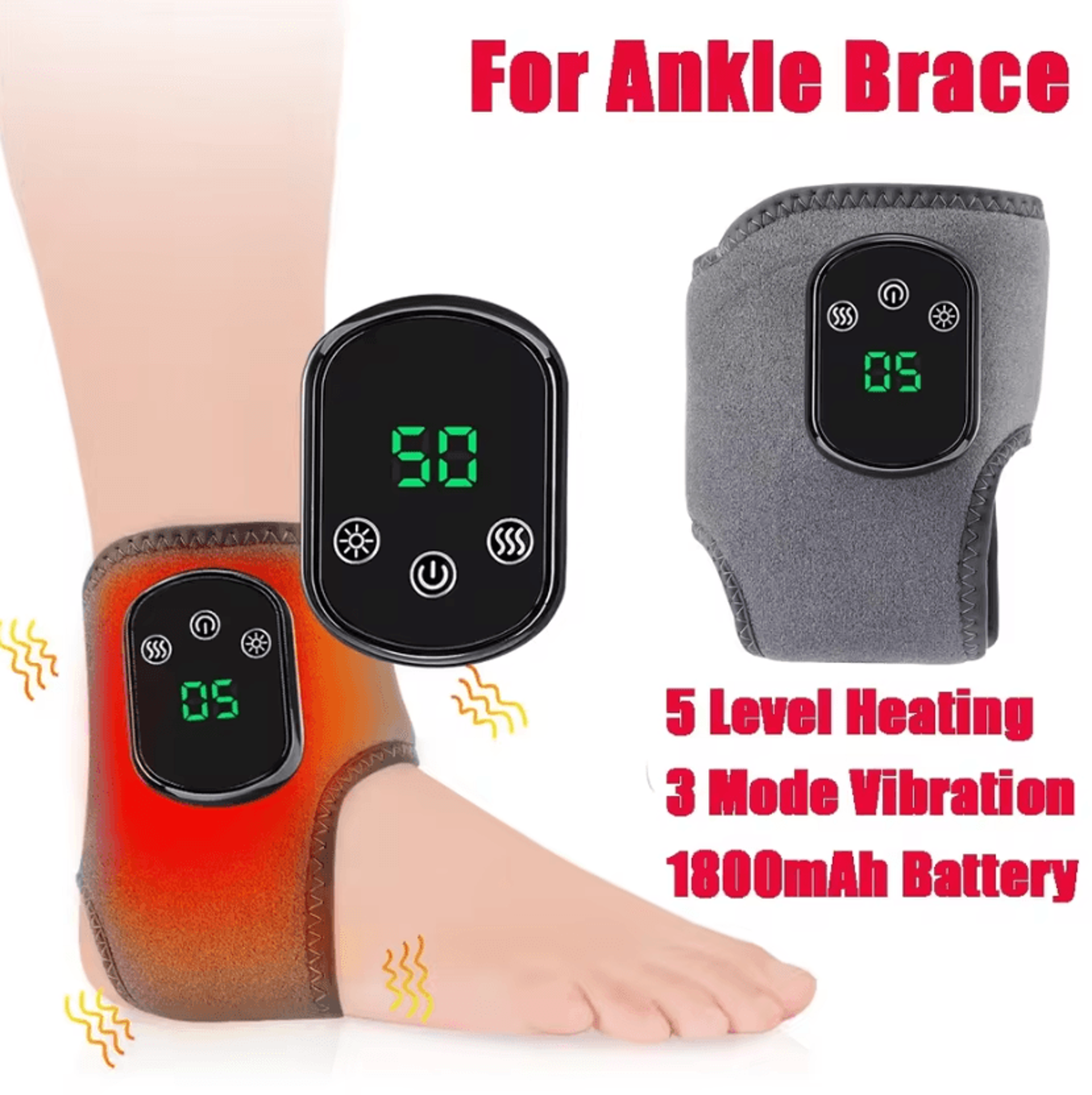 Cordless Heated Ankle Massager  Rechargeable Vibration Foot Wrap With 5 Heat Levels  3 Massage Mode 6