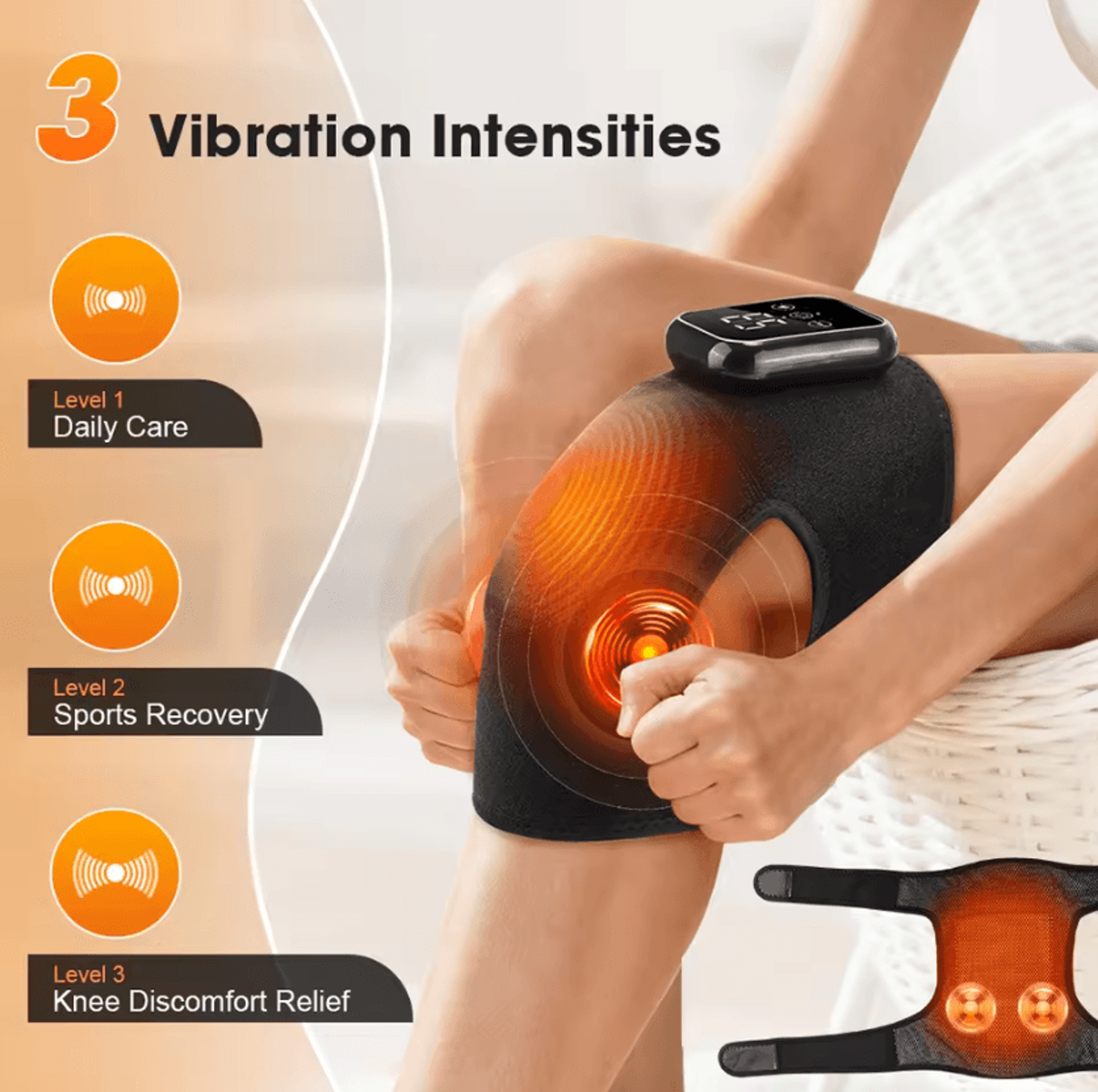 Cordless Heated Knee Massager  Rechargeable Knee Support Wrap With 3 Heat  Vibration Levels 2