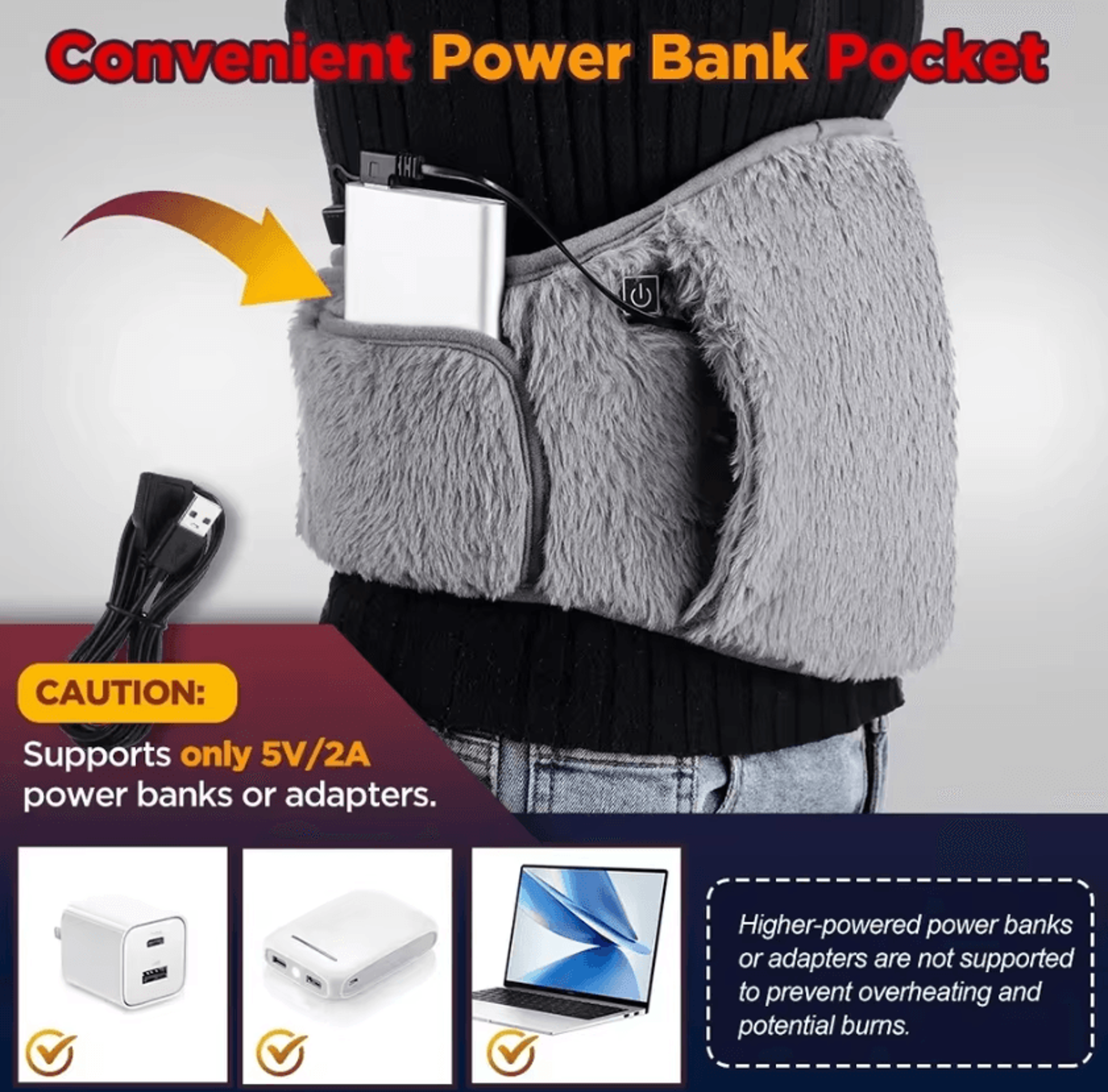 Cordless Electric Heating Waist Belt  Adjustable Heating Pad Wrap With 3 Temperature Levels For Eve 4