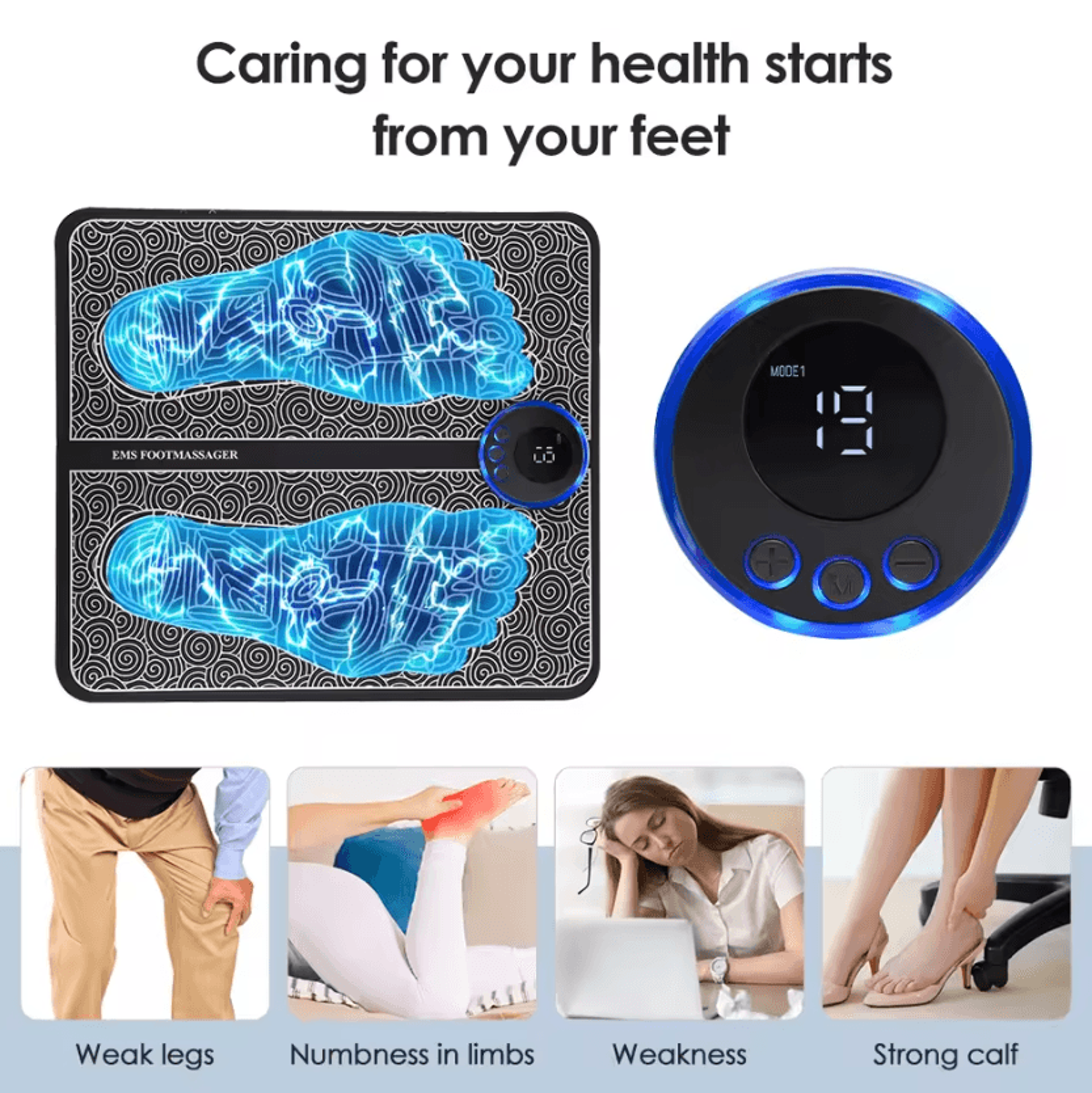 Electric TENS Foot Massager  Foot Massage Pad With Remote Control 8 Modes 19 Intensity Levels  Elec 1