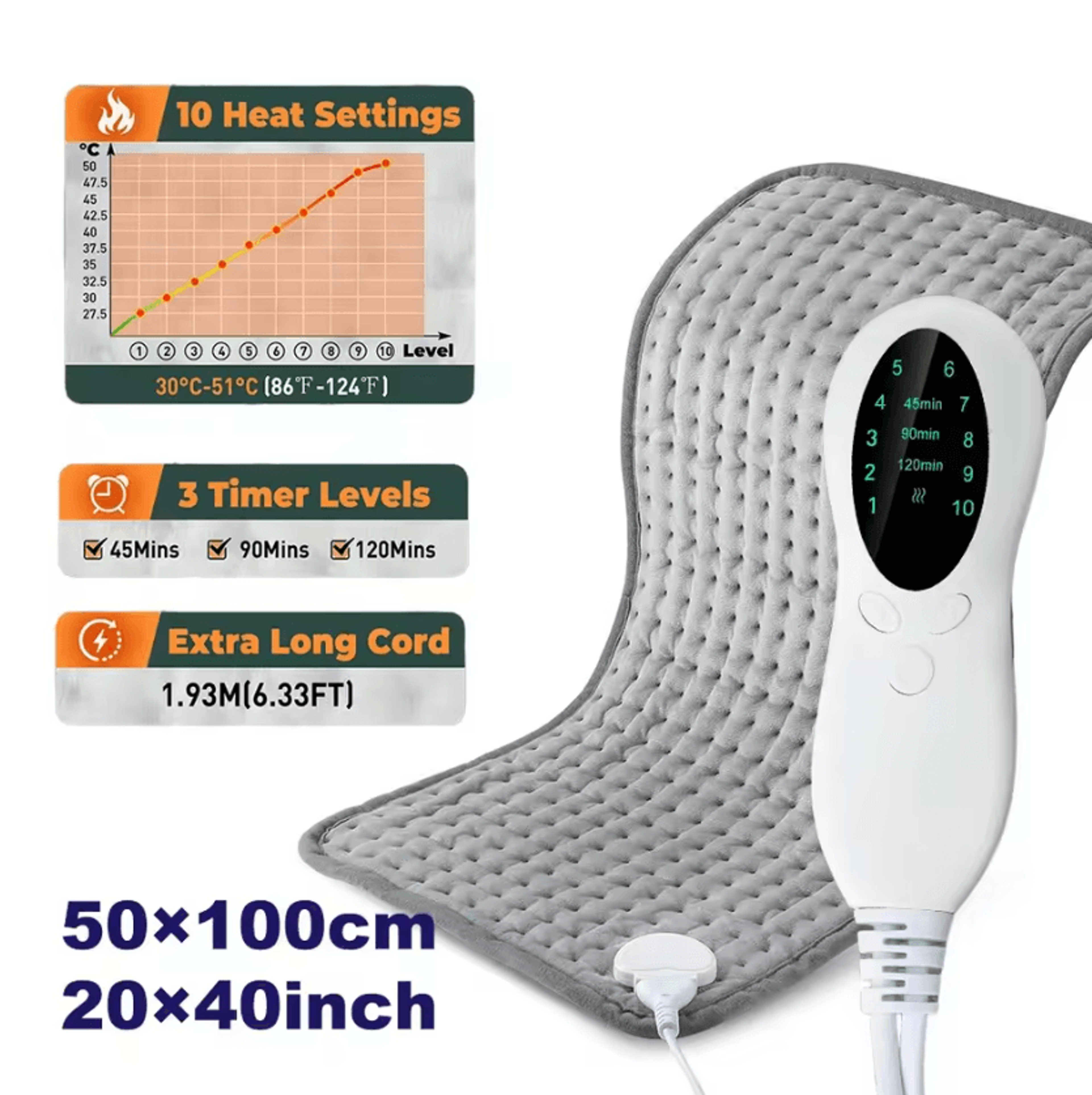 Electric Heating Pad Blanket With 9 Temperature Levels For FullBody Comfort 7