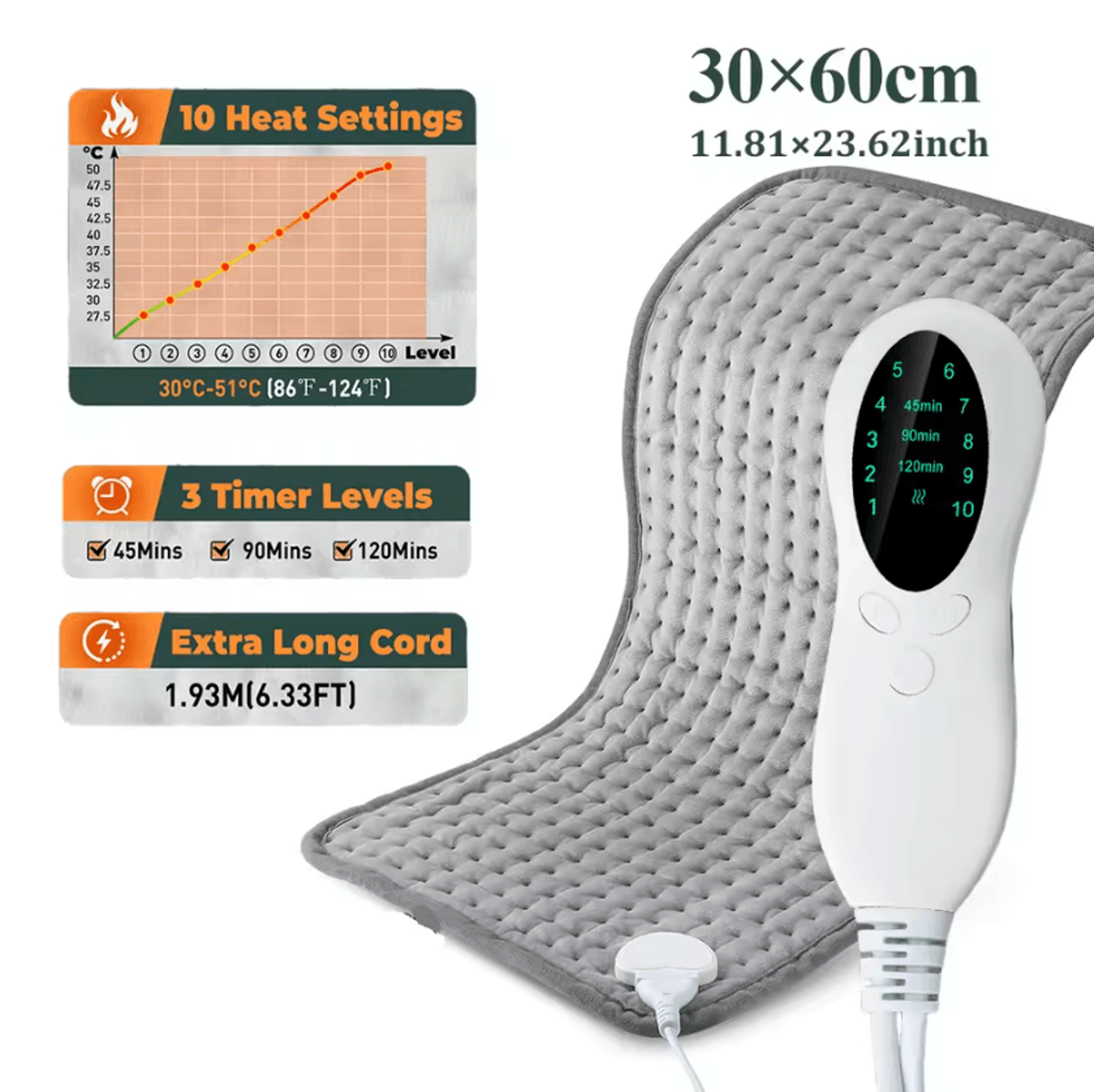 Electric Heating Pad Blanket With 9 Temperature Levels For FullBody Comfort 8
