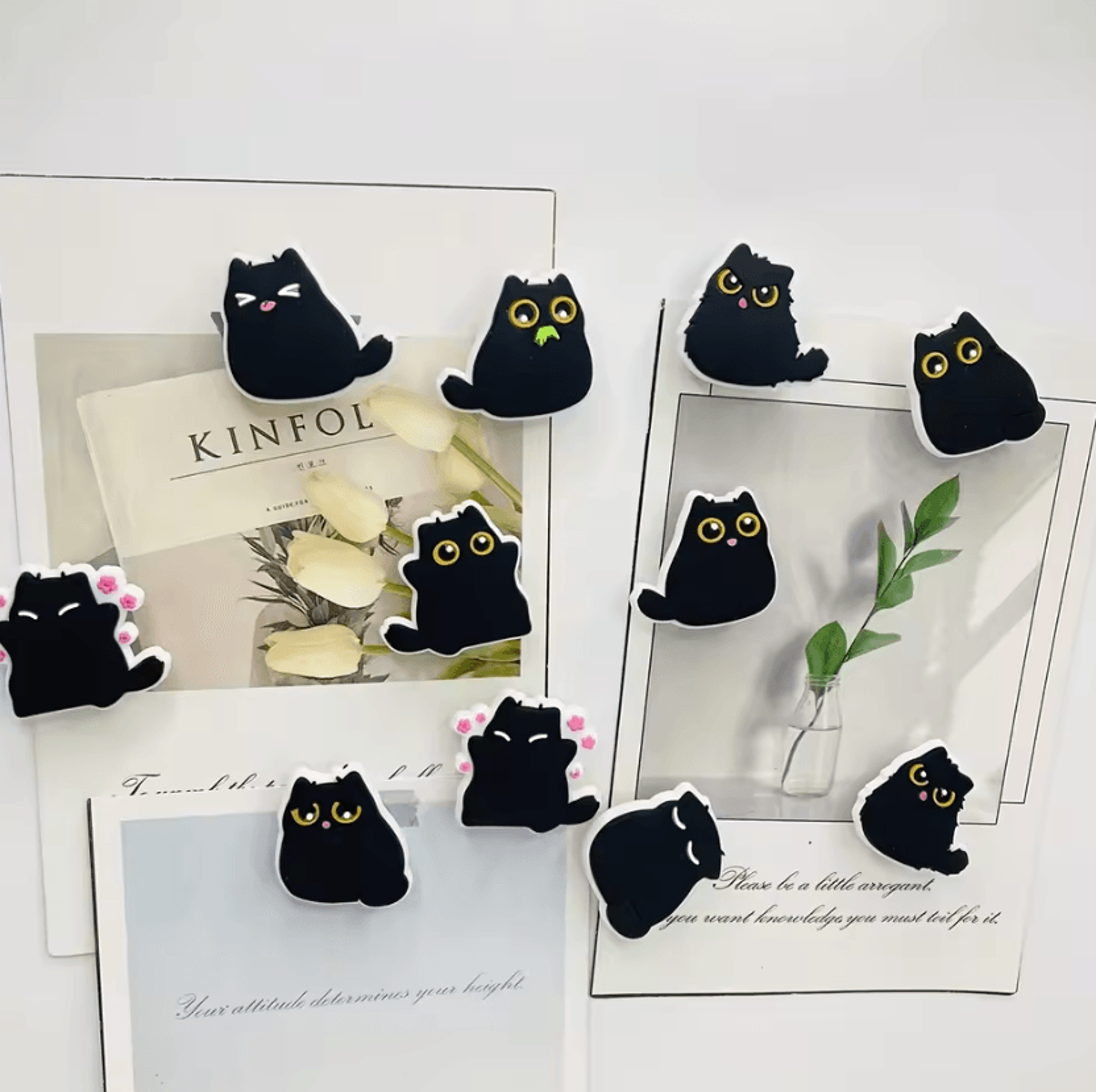 6Piece Kawaii Black Cat Fridge Magnets  Cute Resin Magnetic Decor Set 1