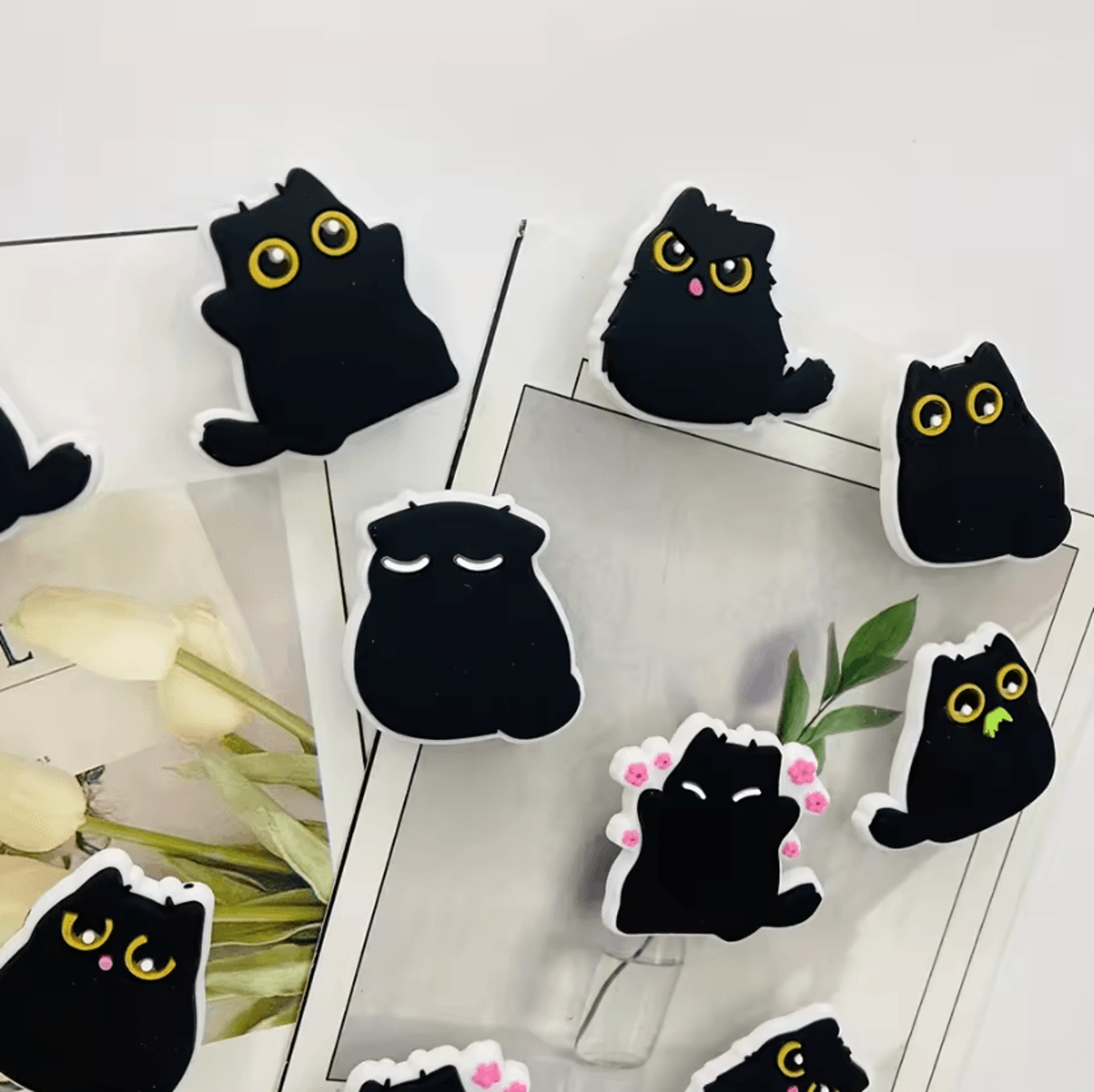 6Piece Kawaii Black Cat Fridge Magnets  Cute Resin Magnetic Decor Set 3