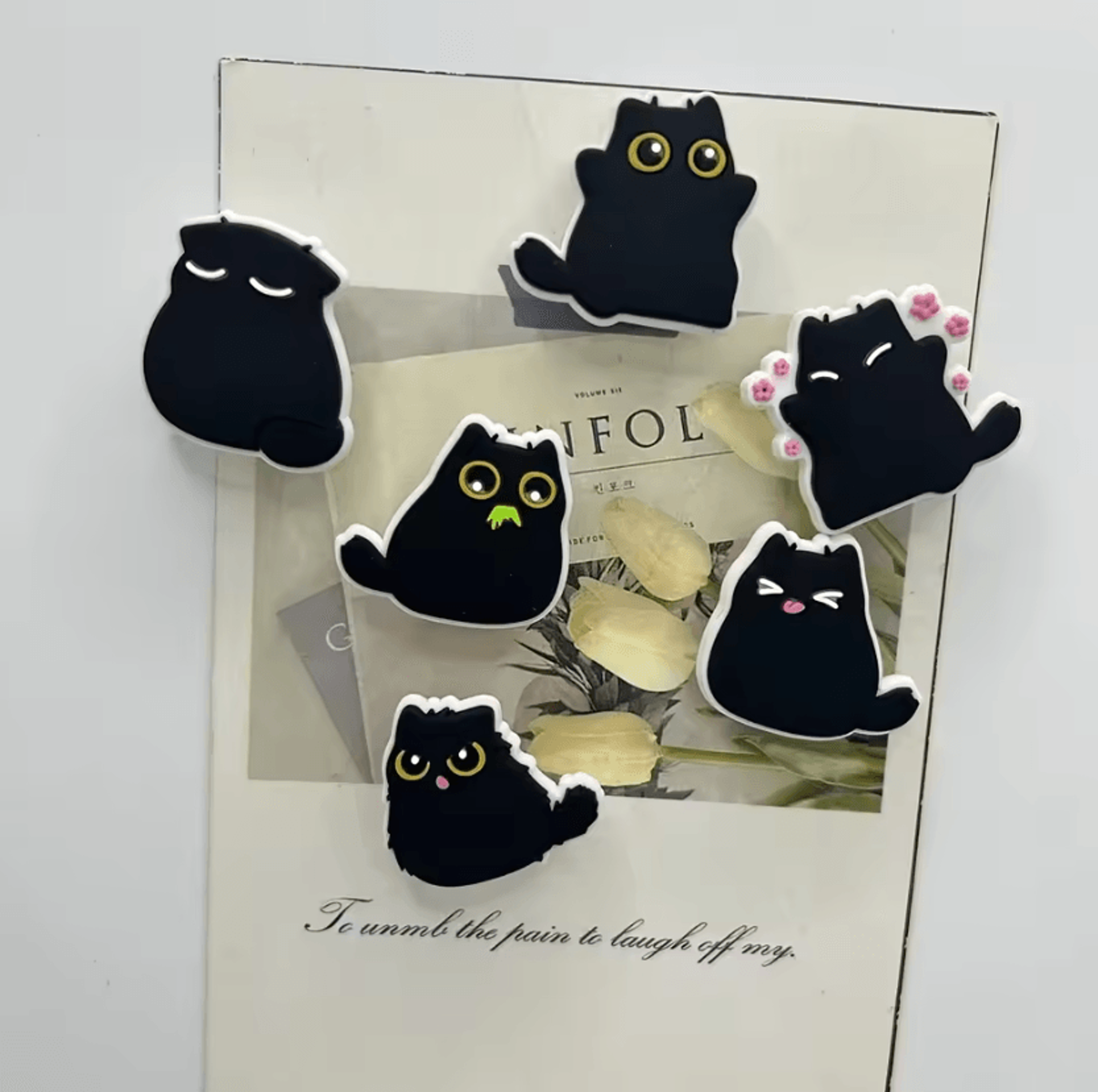 6Piece Kawaii Black Cat Fridge Magnets  Cute Resin Magnetic Decor Set 5