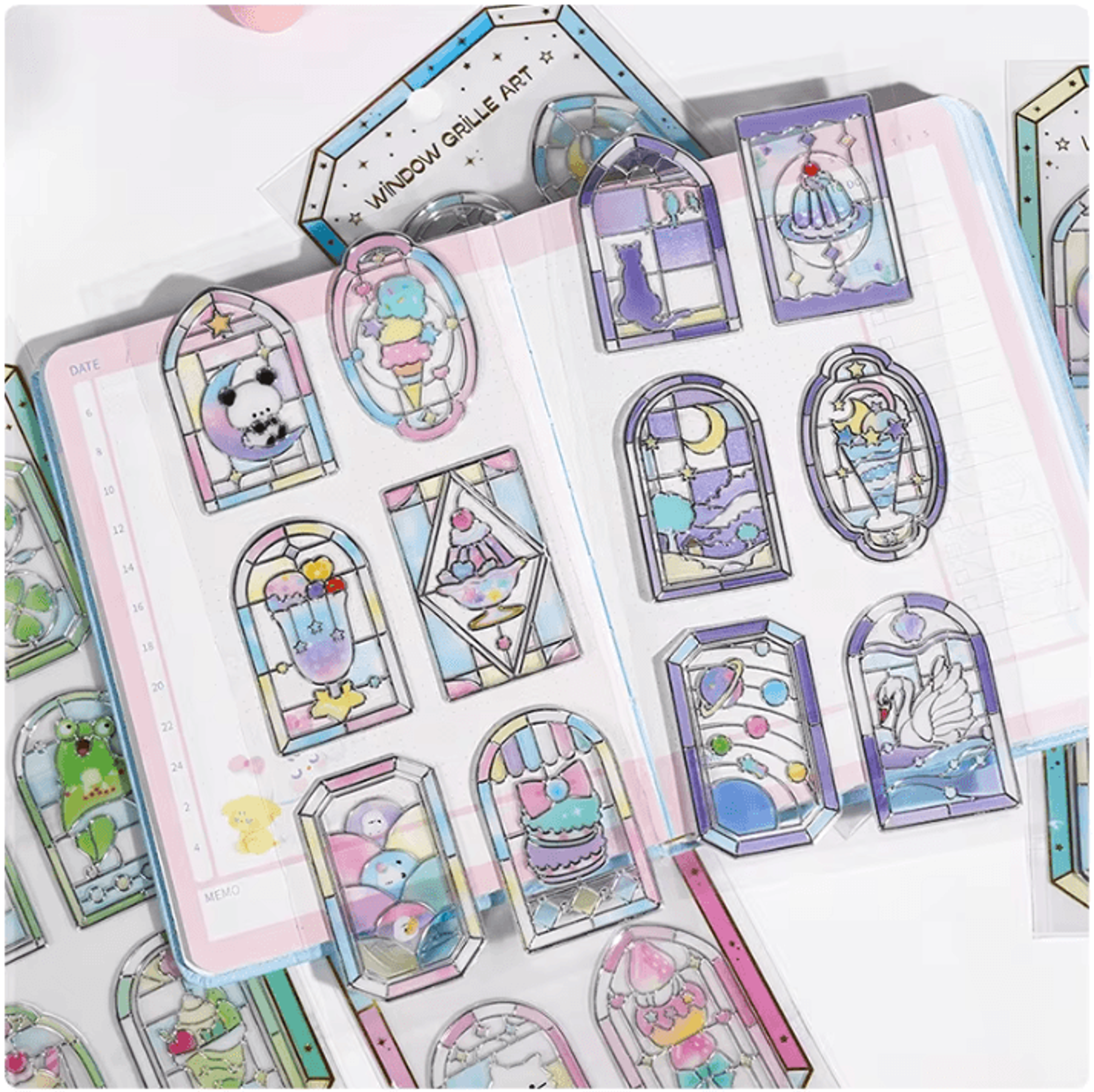 3D Japanese Kawaii Stained Glass Dessert Stickers  Cute Scrapbooking Sticker Sheet 1