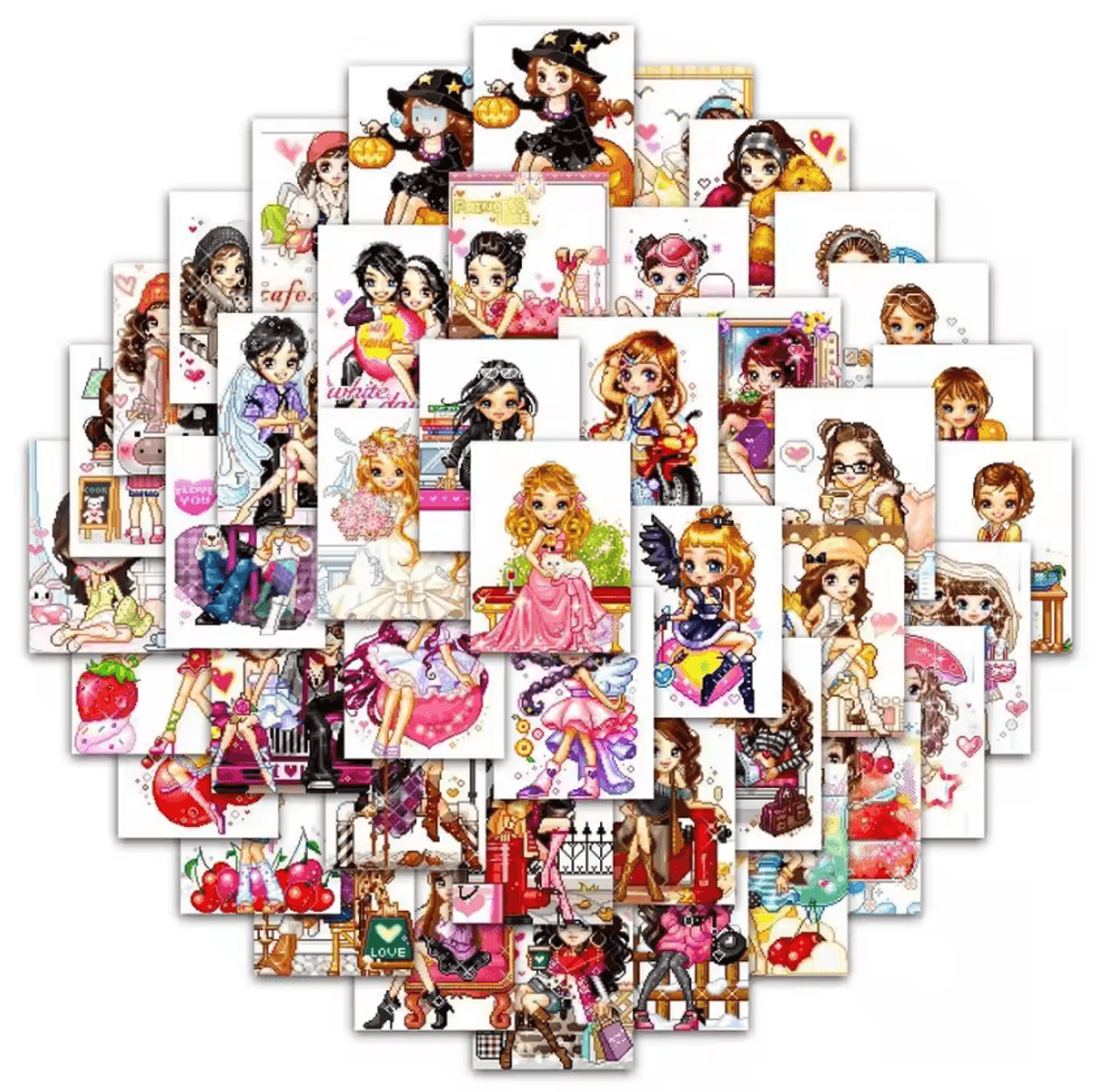 63Piece Kawaii Y2K Pixel Doll DieCut Sticker Pack 5