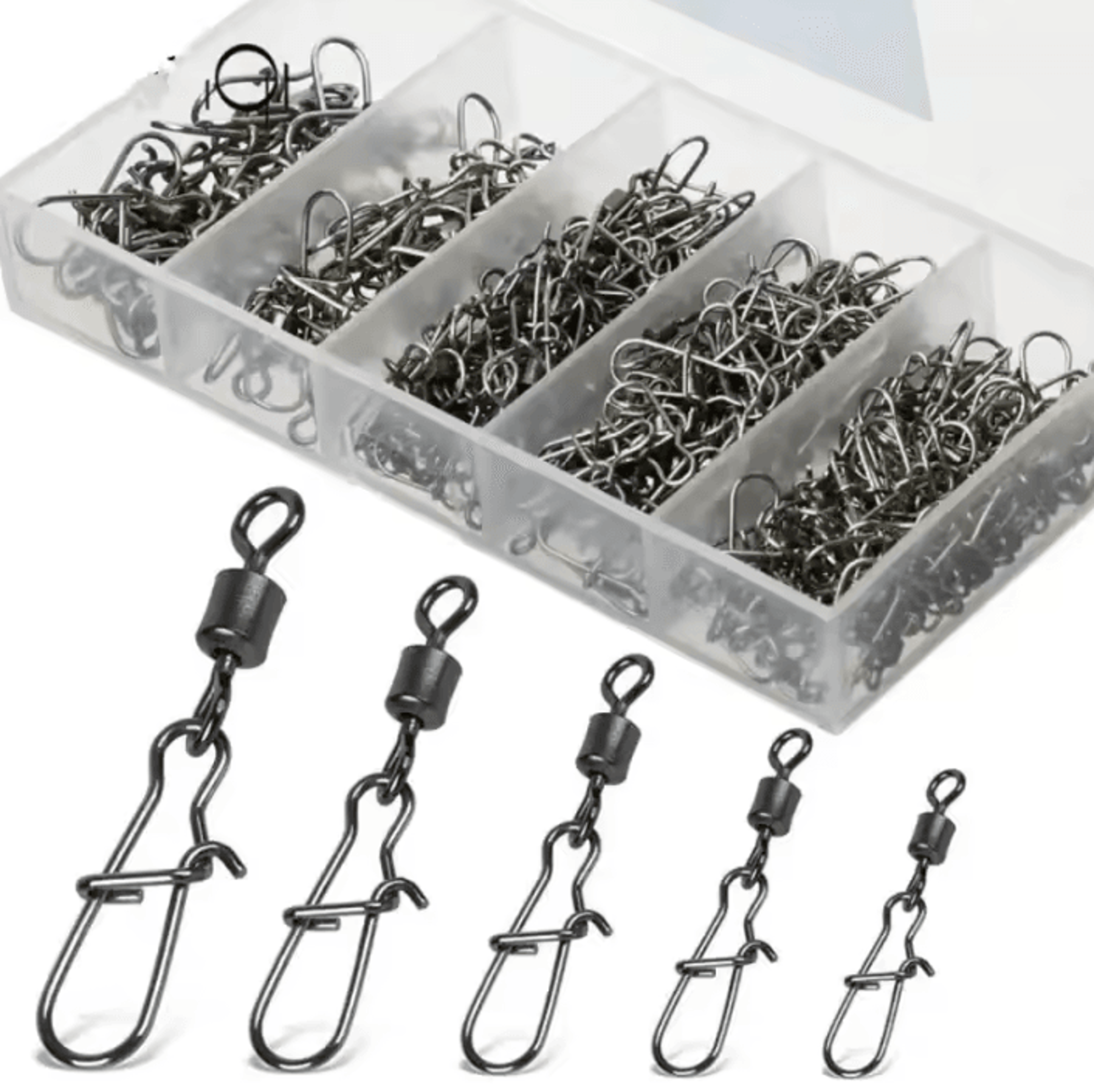 50Piece Stainless Steel Fishing Rolling Swivels With Snap 1