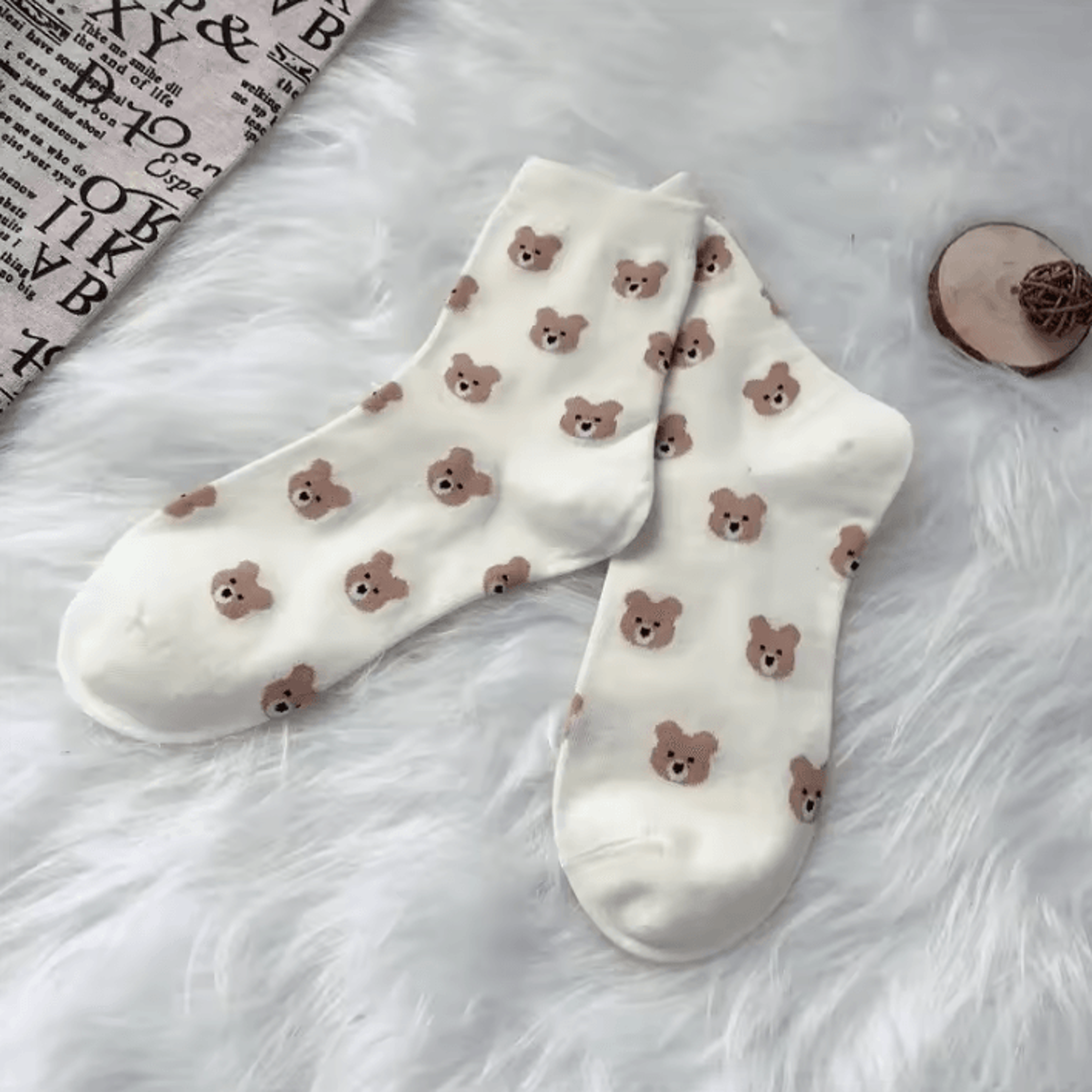 Cute Brown Bear Crew Socks For Women 3